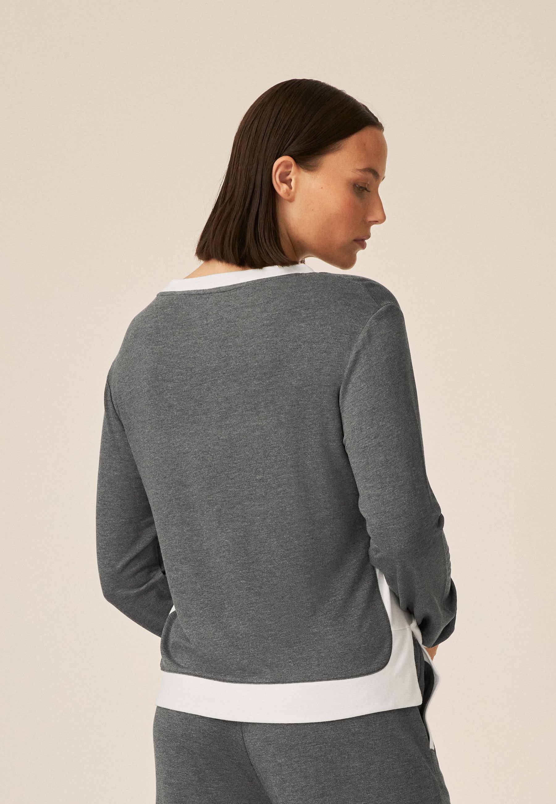 Long-sleeved shirt with a round neckline - Anthrazit Melange