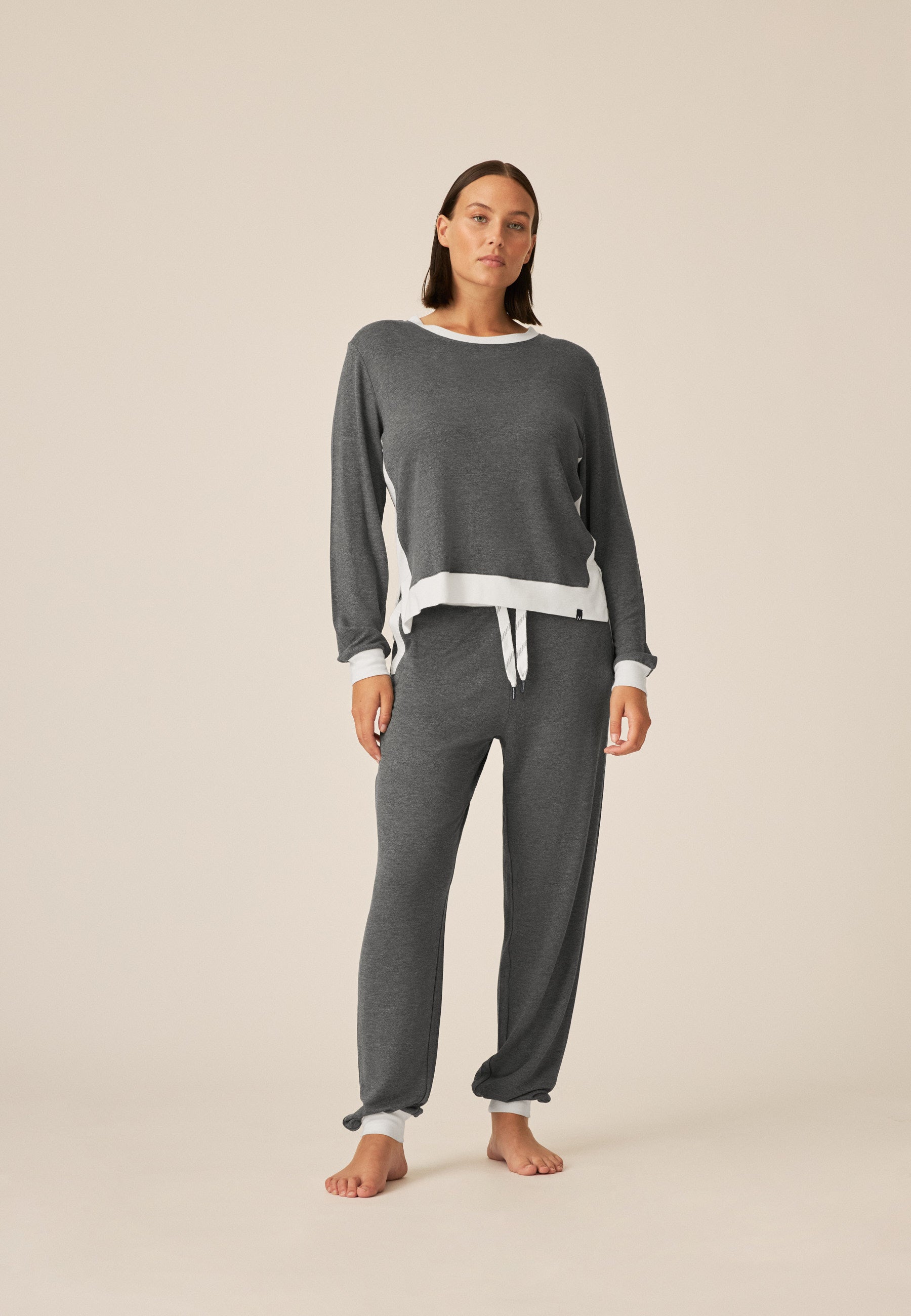 Long-sleeved shirt with a round neckline - Anthrazit Melange