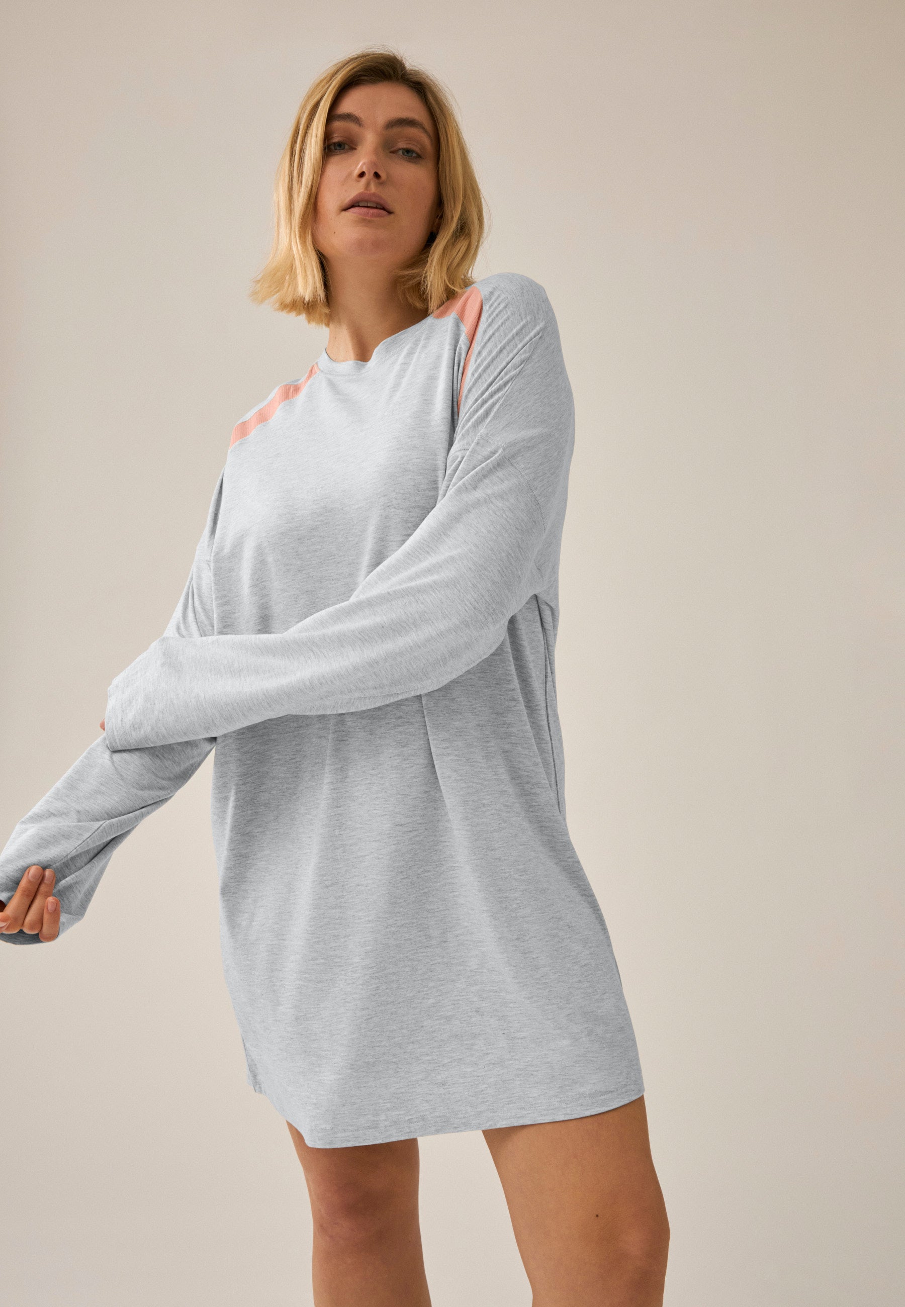 Long Sleeve Big Shirt with Mesh Insert Gray Melange