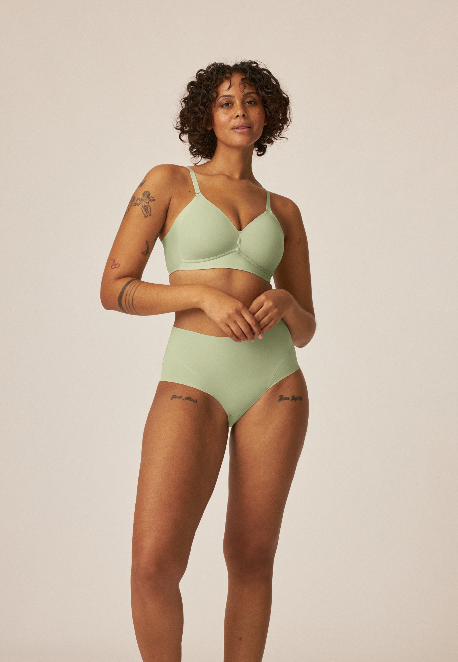 High Waist Brief with a Light Shaping Effect - Pale Greenshield