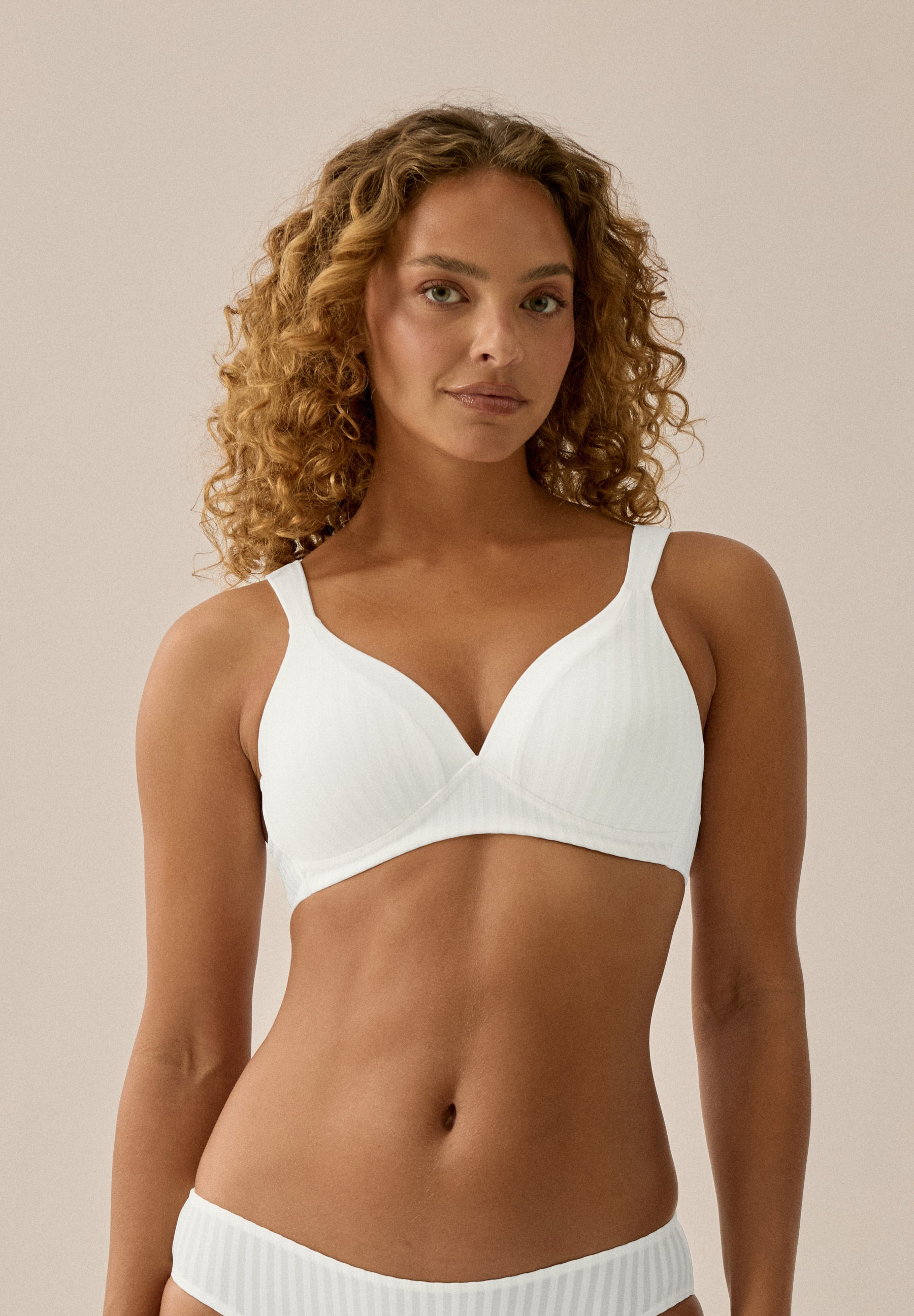 Stripe Soft Bra with Cup - Ecru Striped