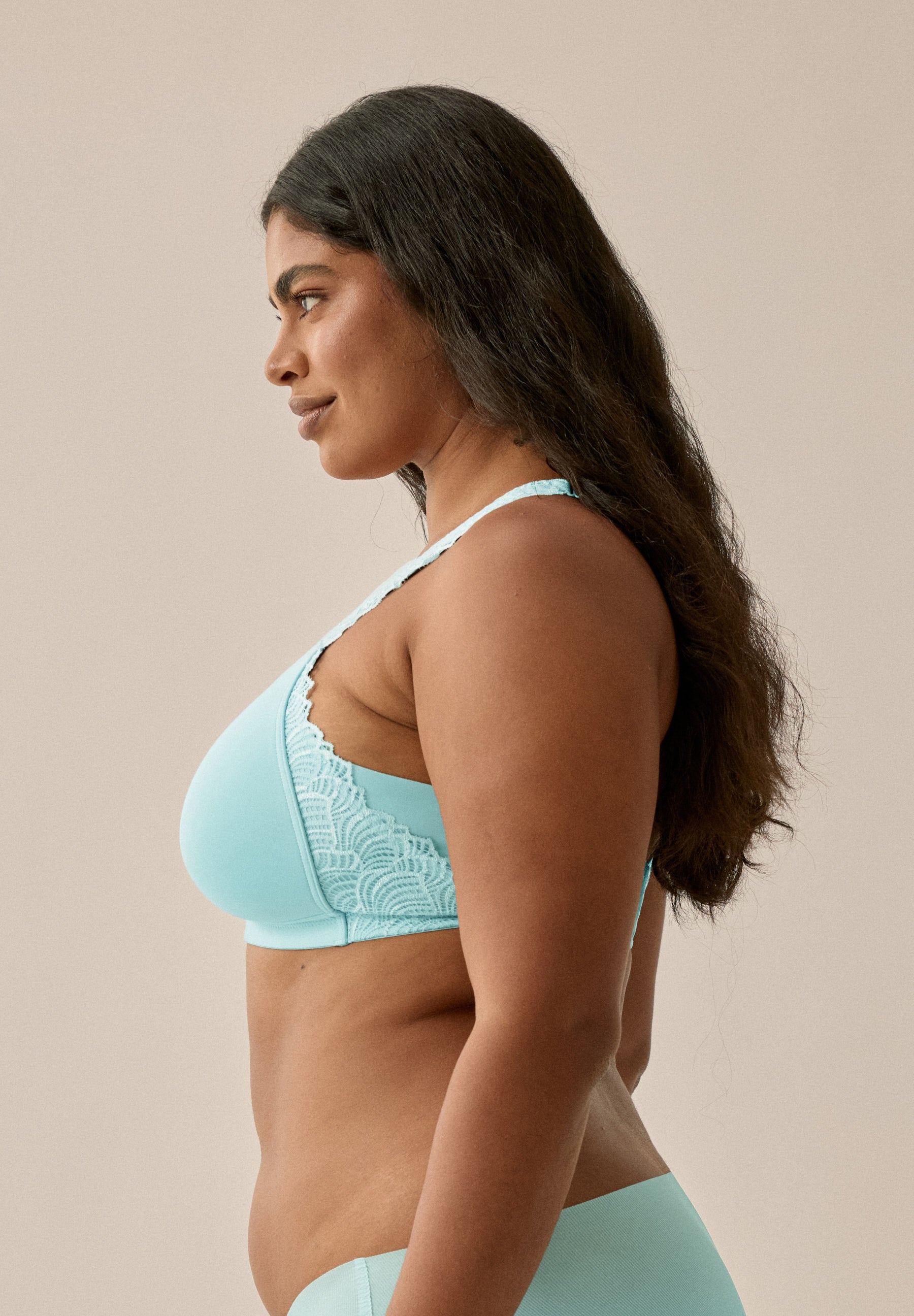 Soft Bra with Side Smoother Effect and Lace - Sky Blue