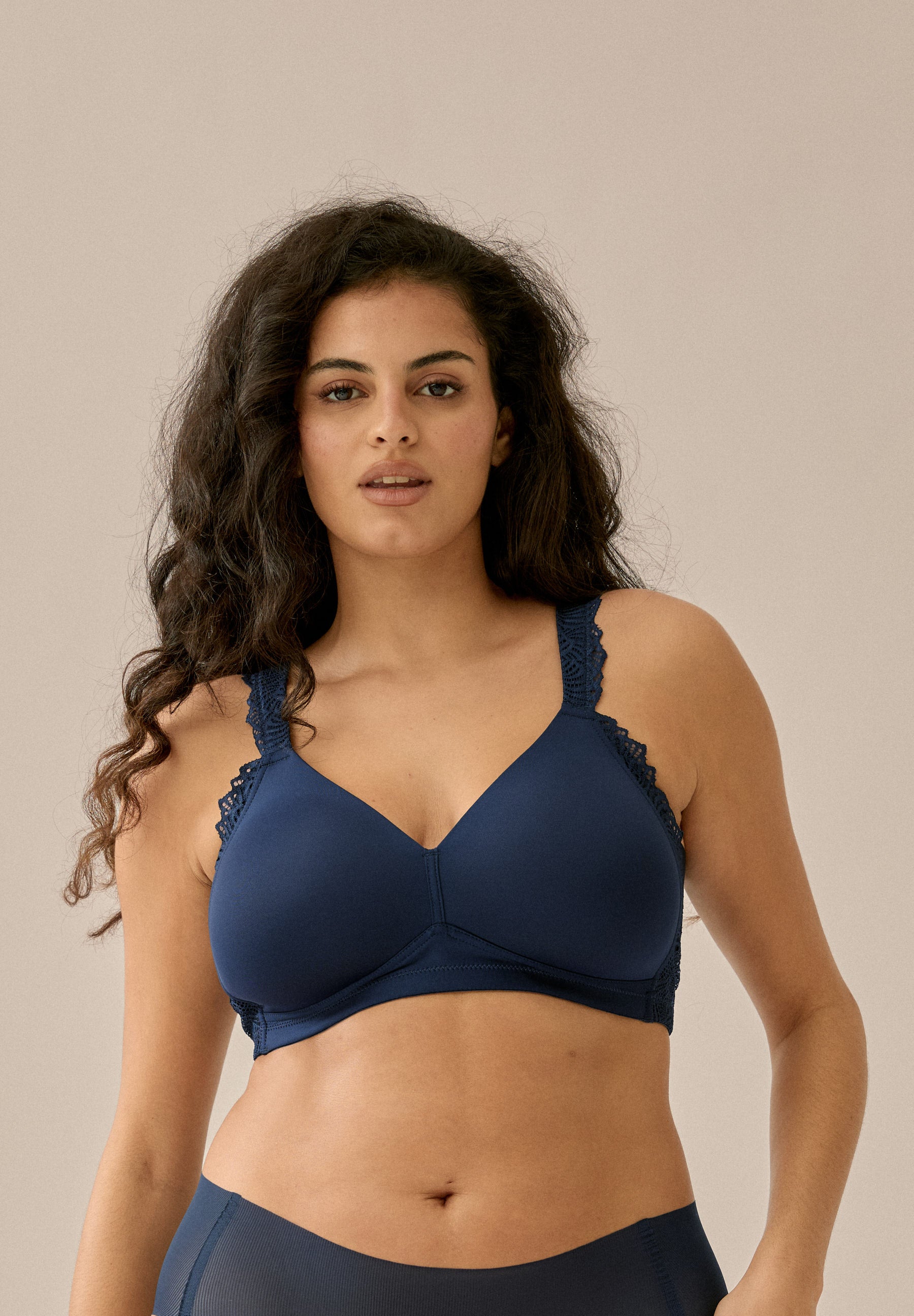 Soft Bra with Side Smoother Effect and Lace - Dark Blue