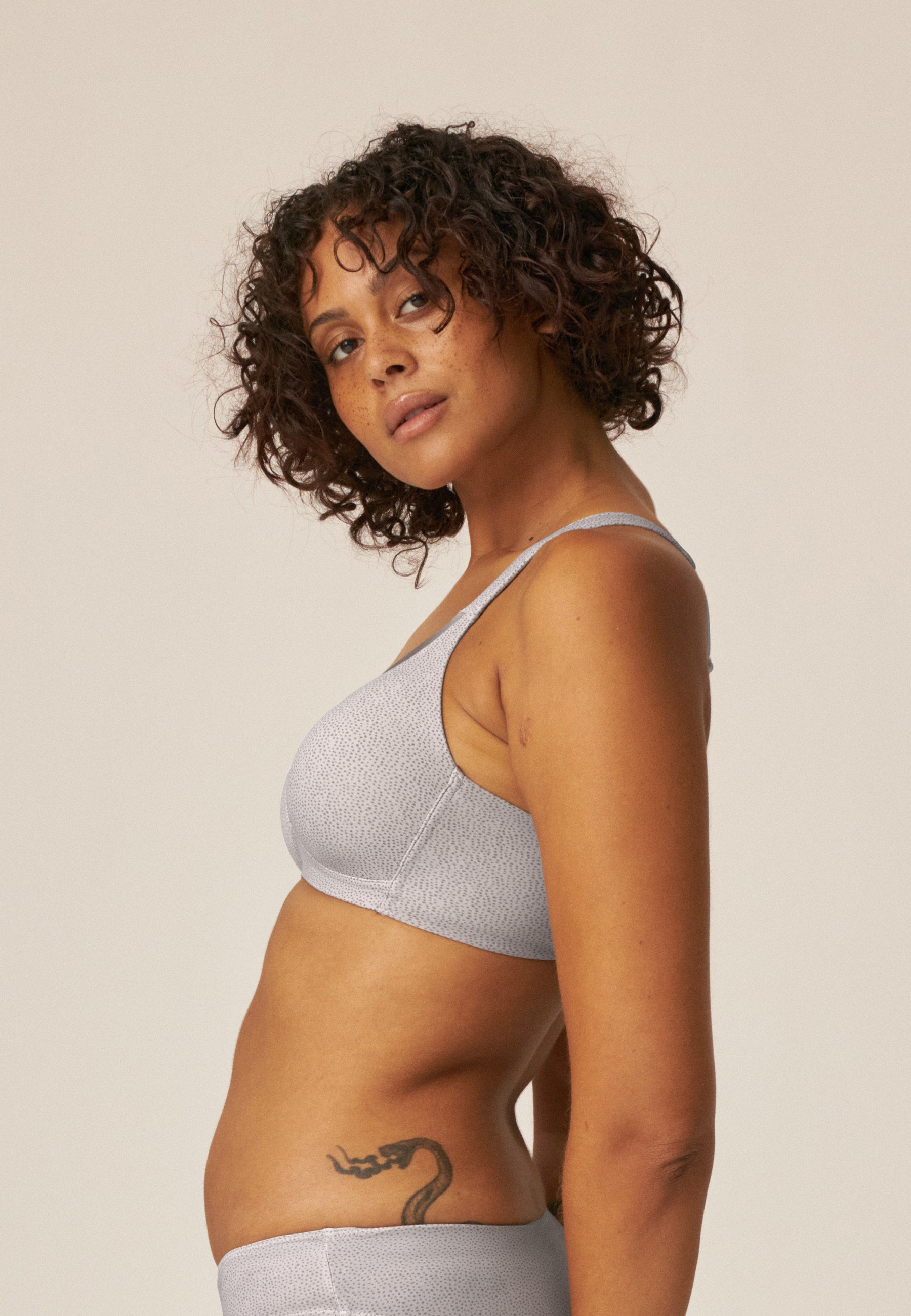 Dotted Soft Bra with Cup - Taupe/Grey