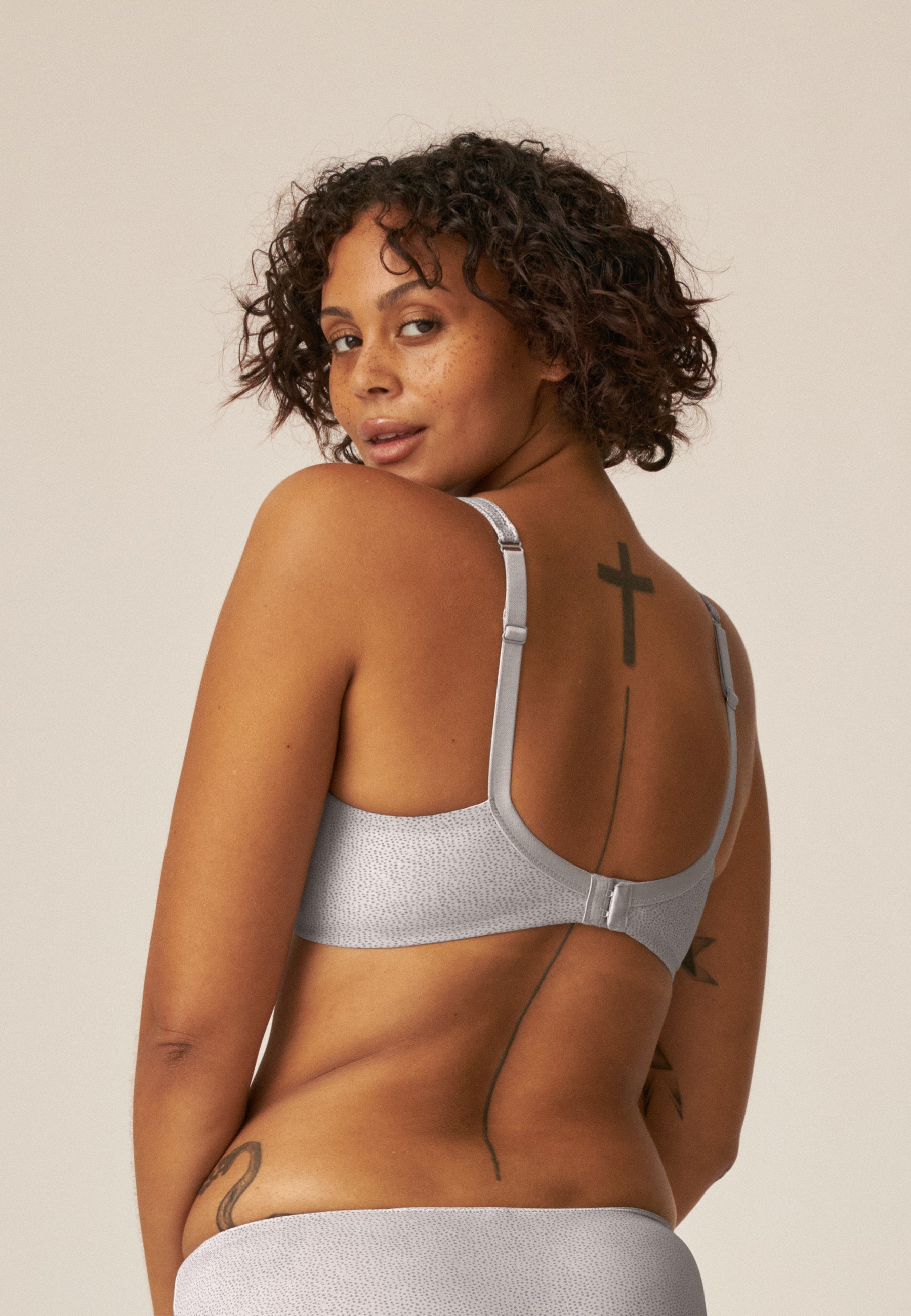 Dotted Soft Bra with Cup - Taupe/Grey
