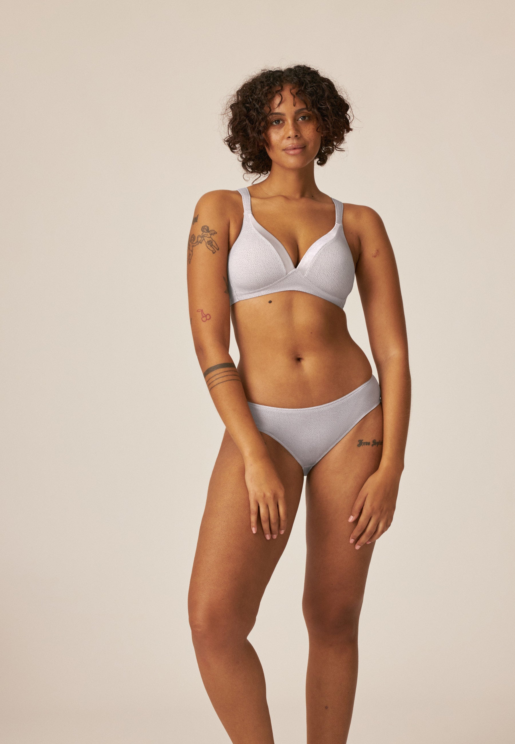 Dotted Soft Bra with Cup - Taupe/Grey