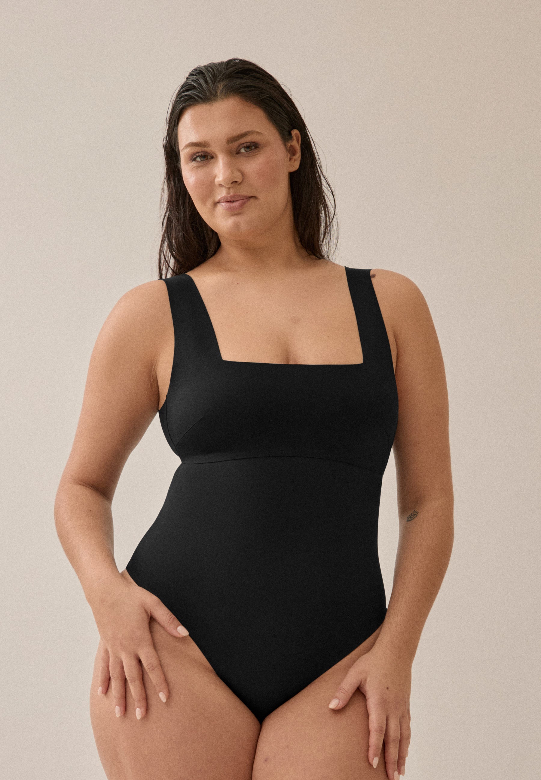 Swimsuit with Padded Cups and Clean-Cut Straps - Black