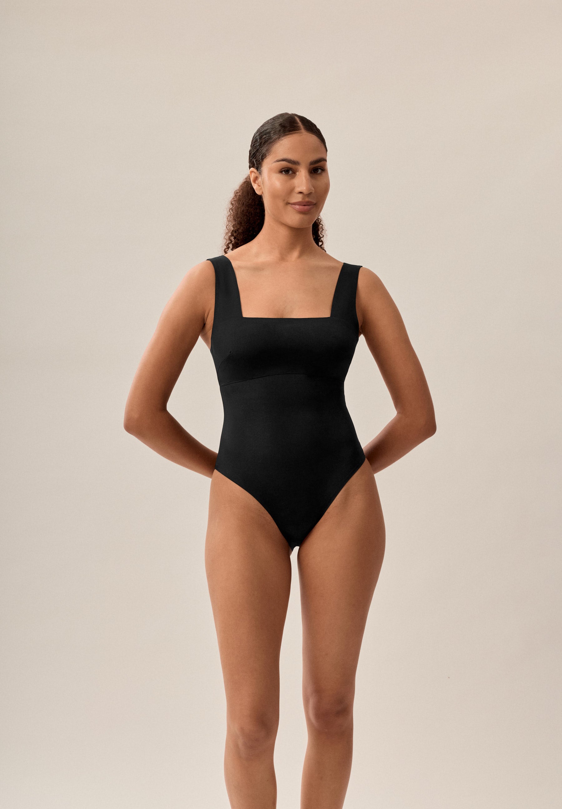 Swimsuit with Padded Cups and Clean-Cut Straps - Black