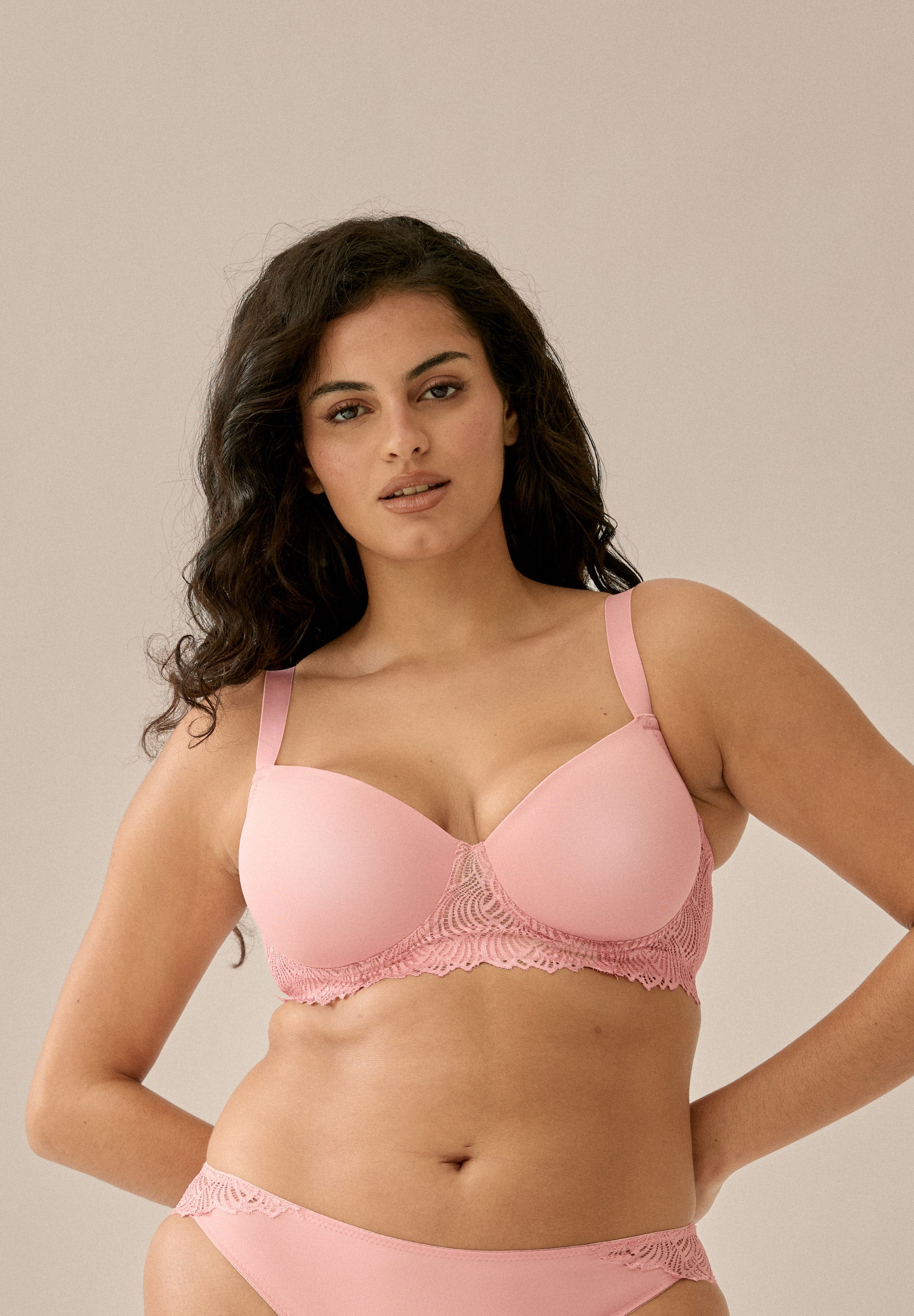 Balconette Bra with Underwire and Lace – Pink Rose
