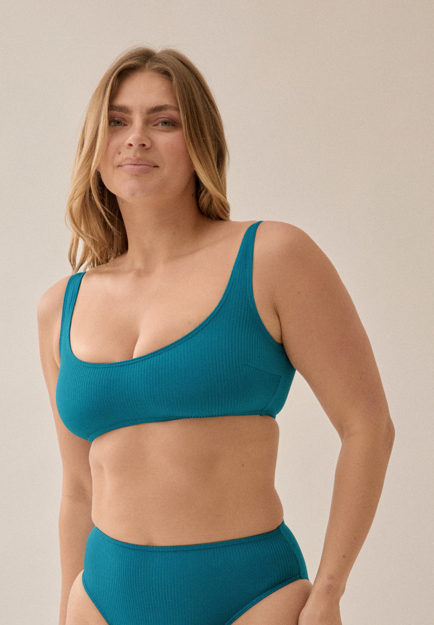 Bustier Bikini Top in Rippoptik - Lagoon