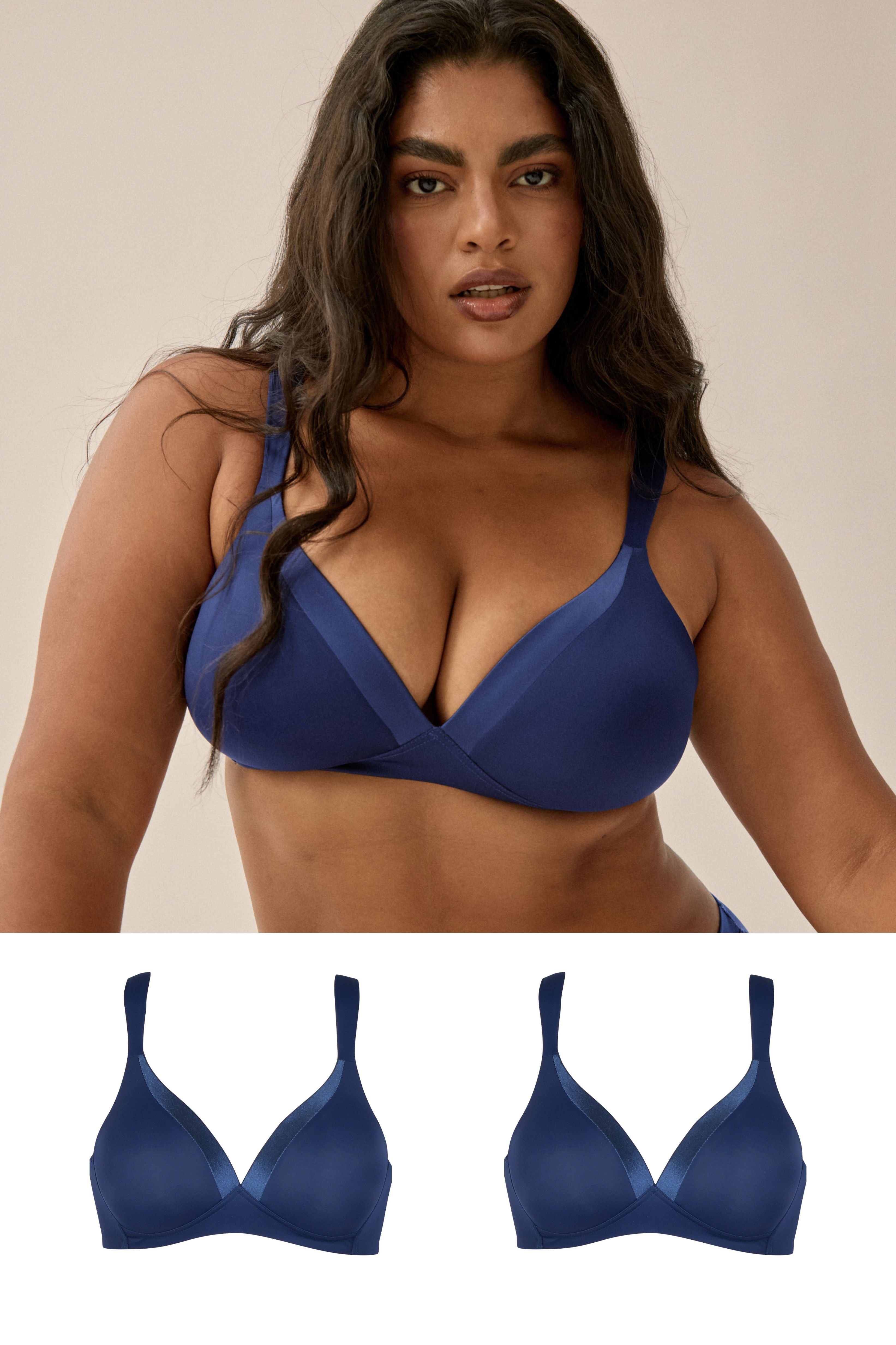 Bügelloser BH mit Schale und Glanzband Set - Navy