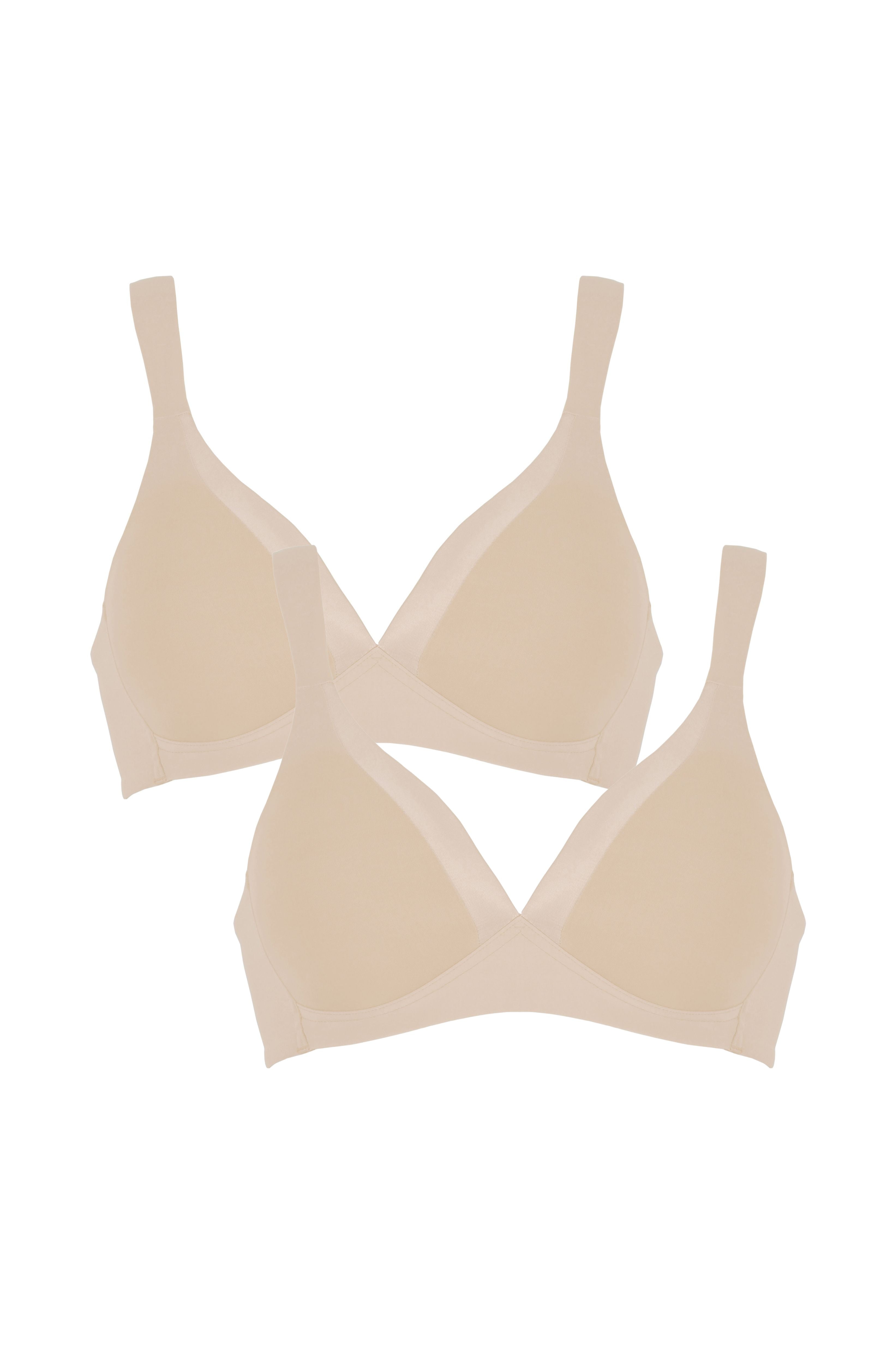 Bügelloser BH mit Schale und Glanzband Set - Light Beige