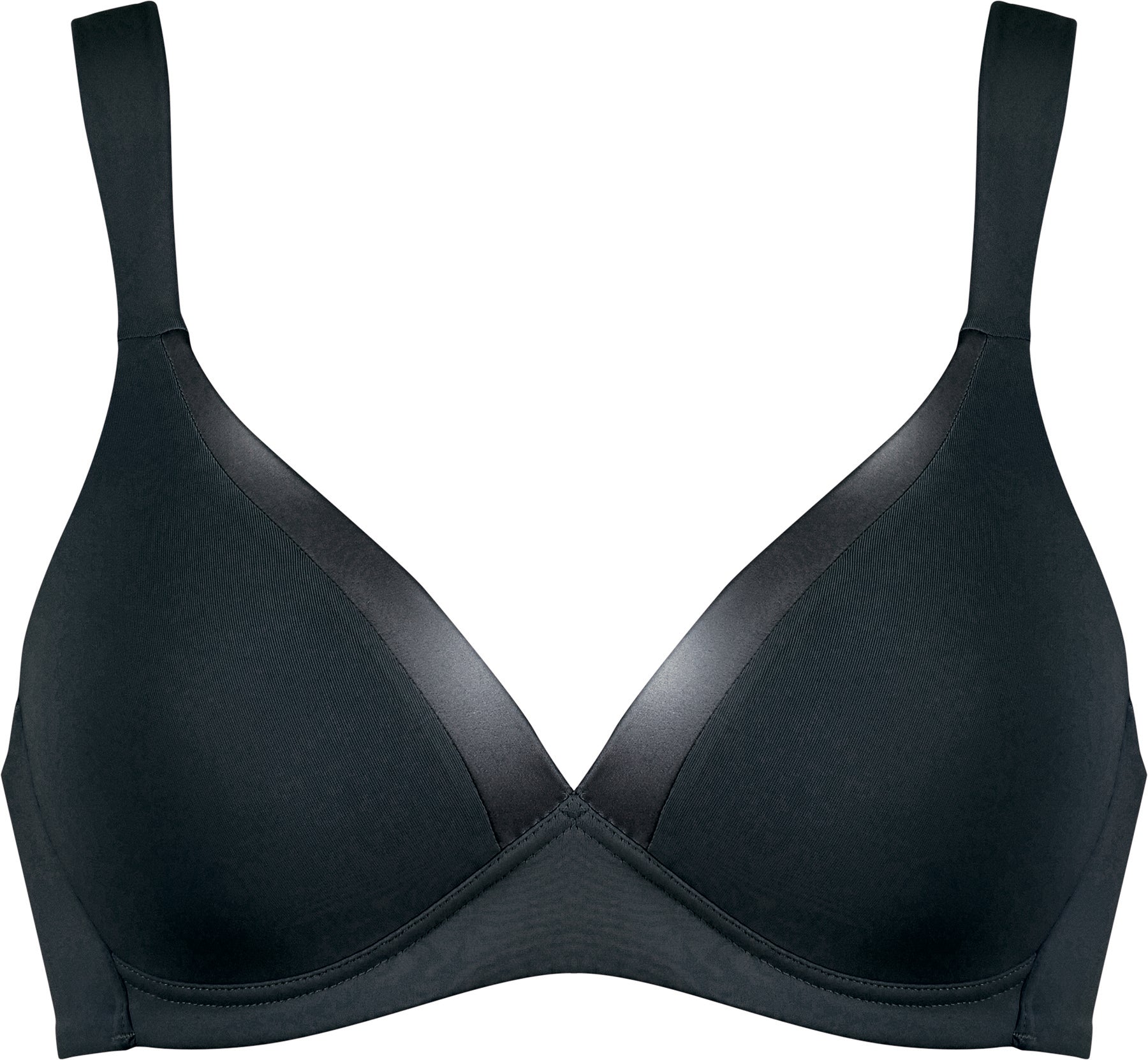 Wireless Bra with Cup and Glossy Ribbon - Black