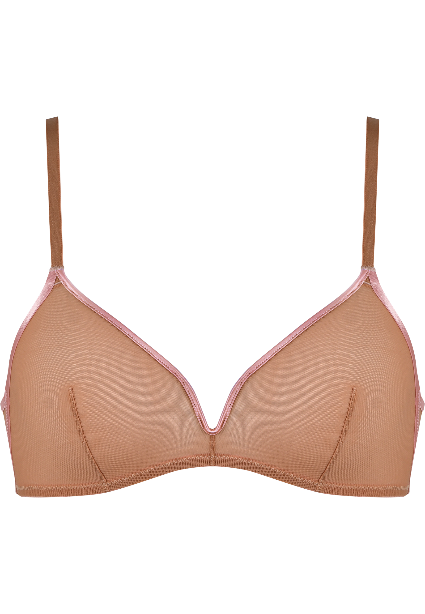 Sheer Mesh Triangel-BH ohne Bügel - Caramel