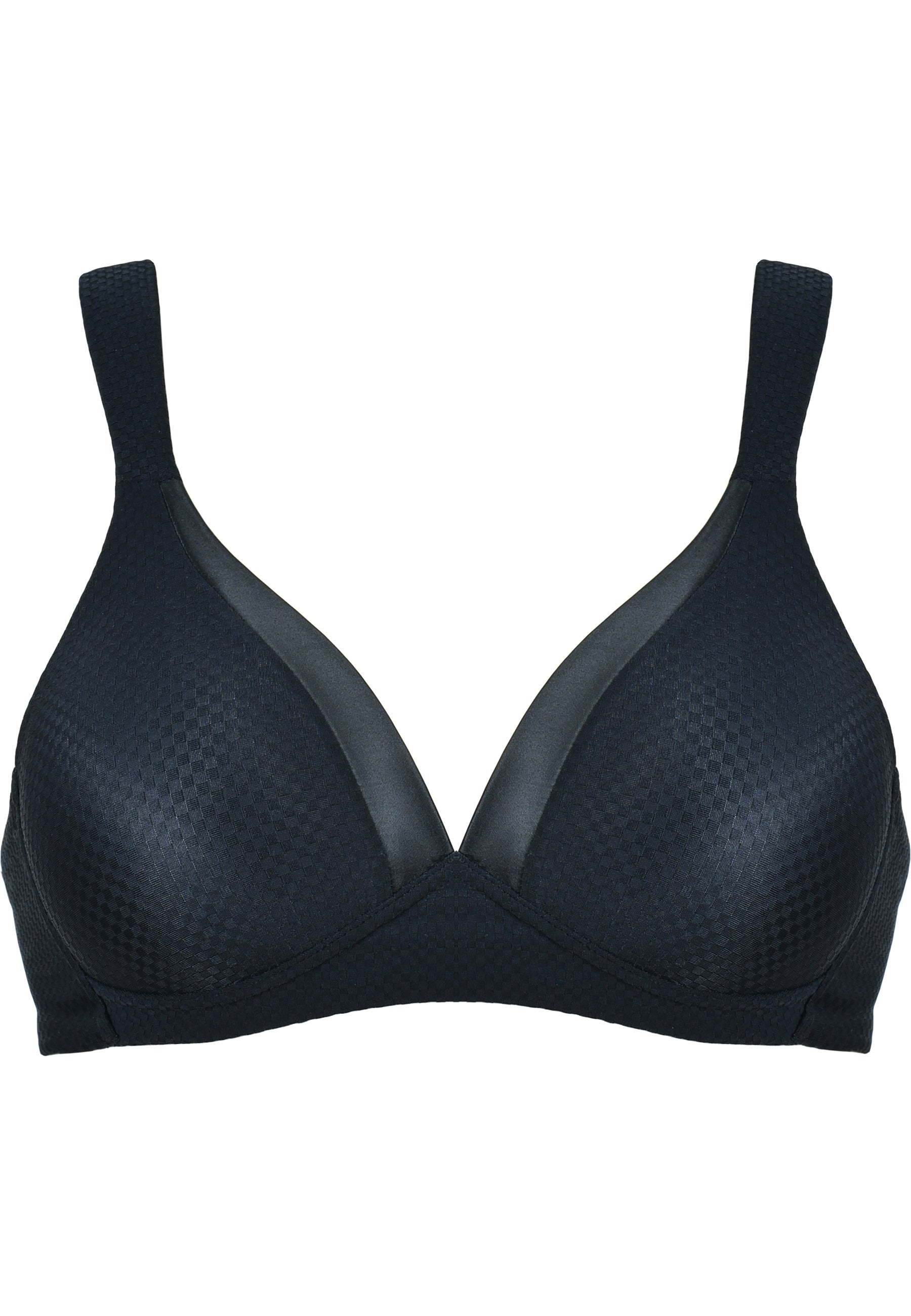 Packshot eines schwarzen, strukturierten BHs mit Jacquard-Muster