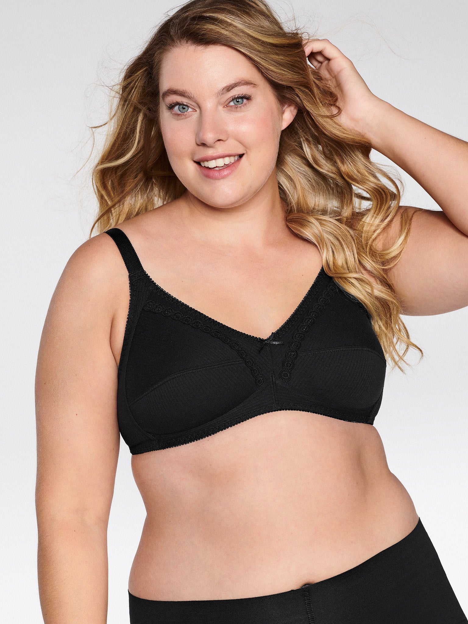 Baumwoll Soft-BH mit Stickereidetails - Schwarz