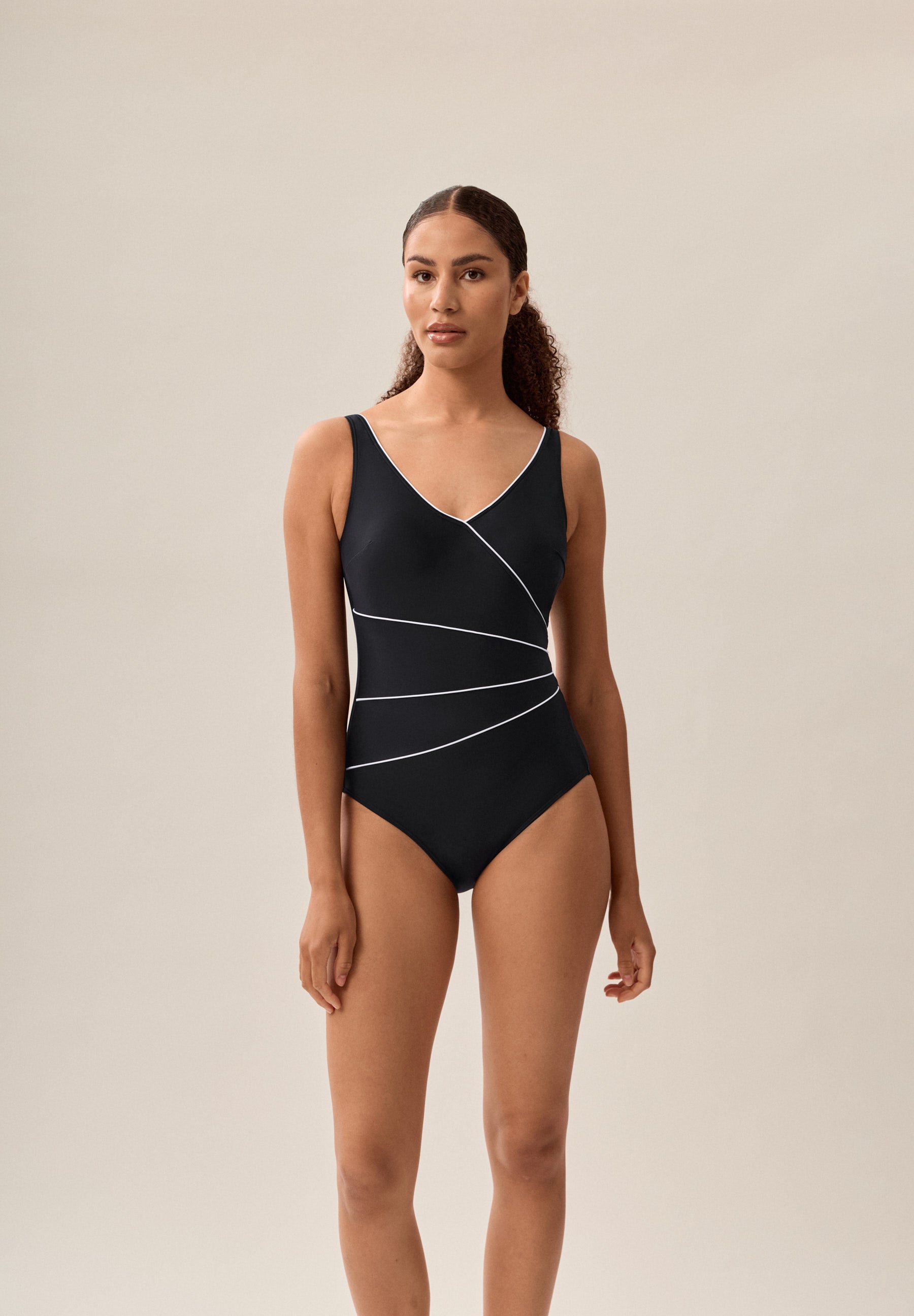Classic Corsage Swimsuit - Black and White