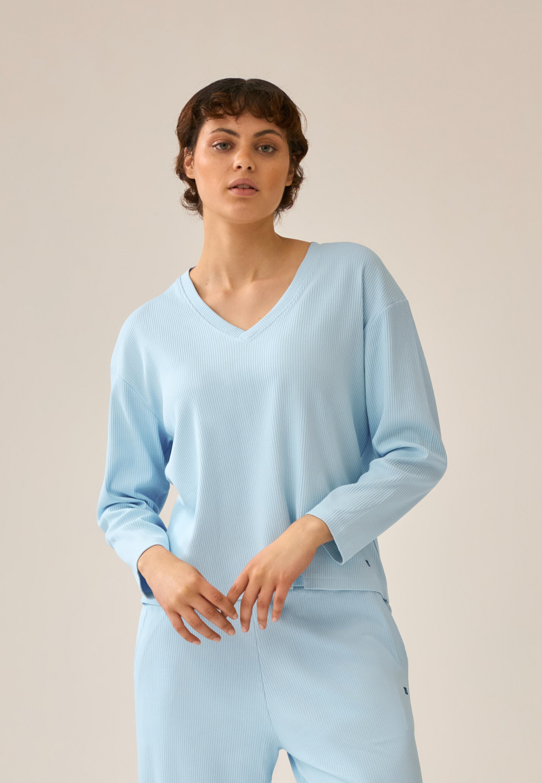 Ribbed Long-Sleeve Shirt - Swimming Pool