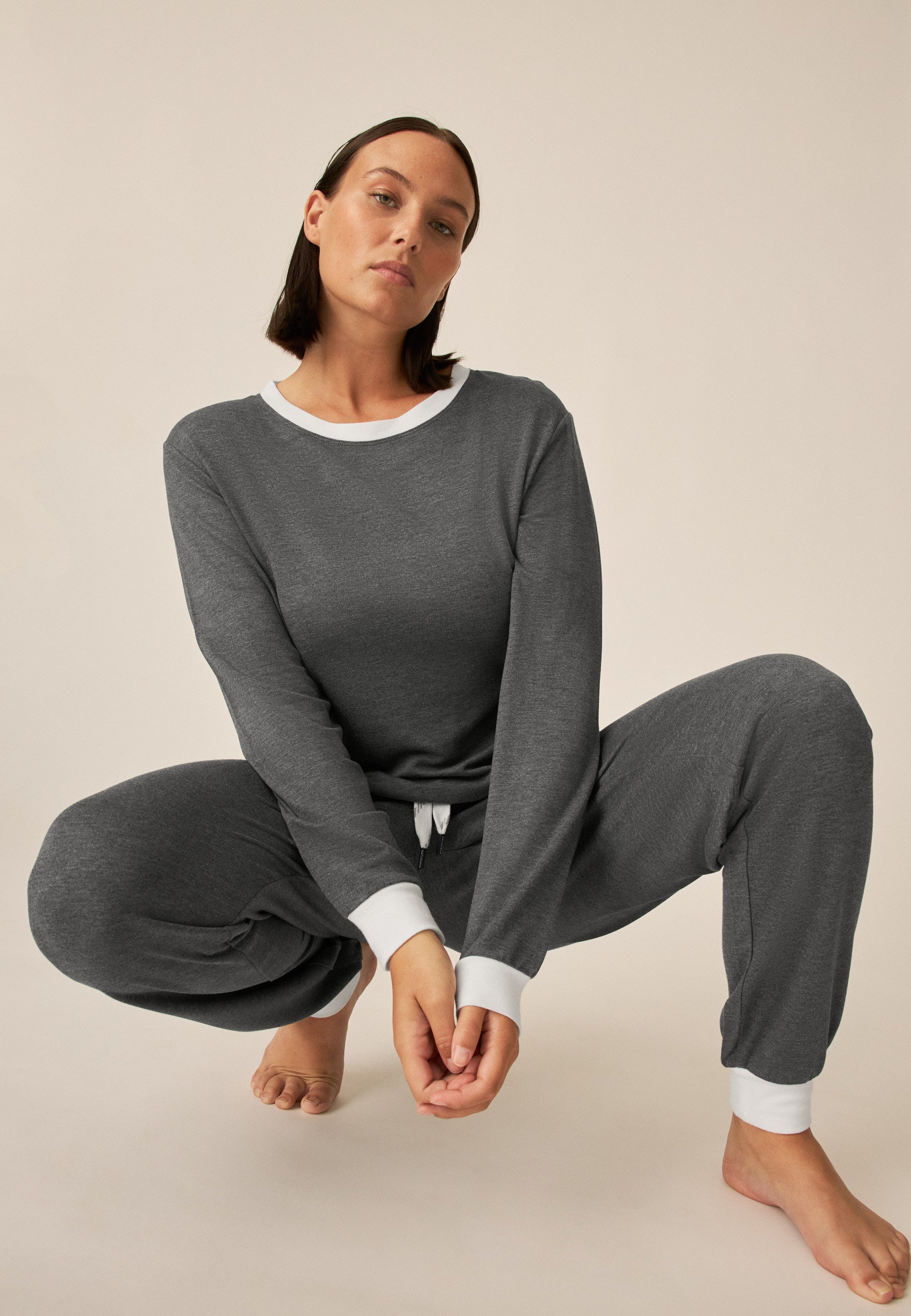 Long-sleeved shirt with a round neckline - Anthracite Melange