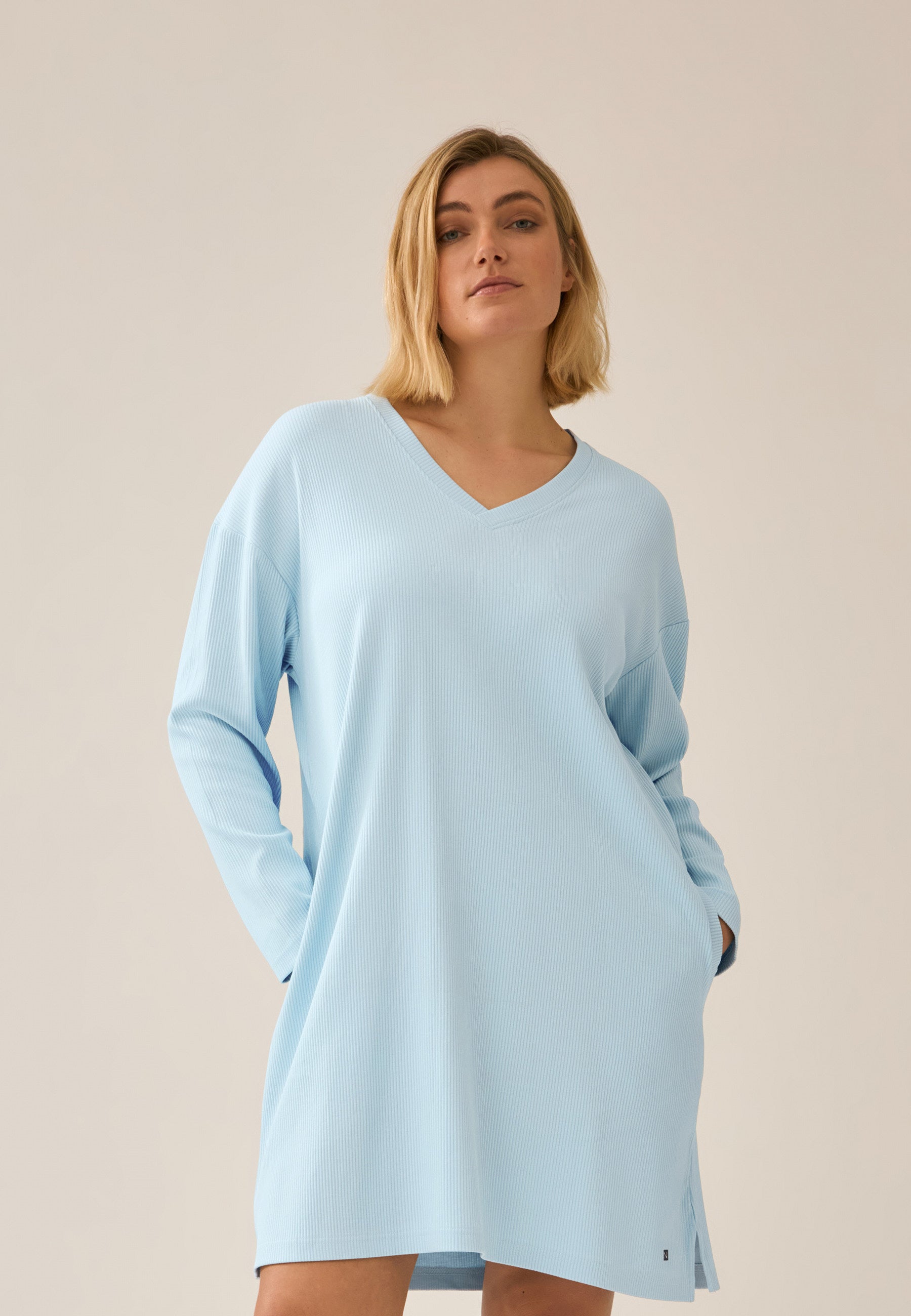 Ribbed Long-Sleeve Bigshirt - Swimming Pool