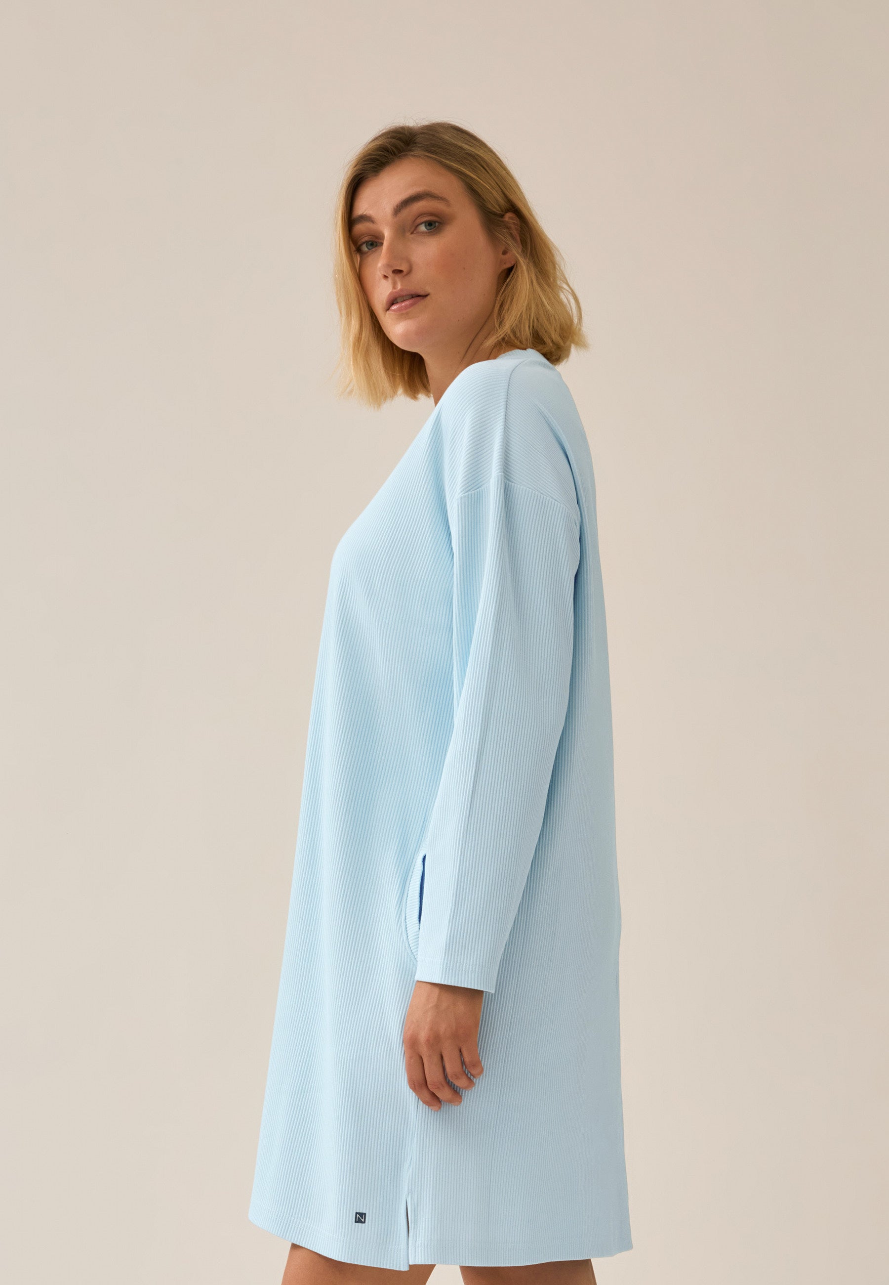 Ribbed Long-Sleeve Bigshirt - Swimming Pool