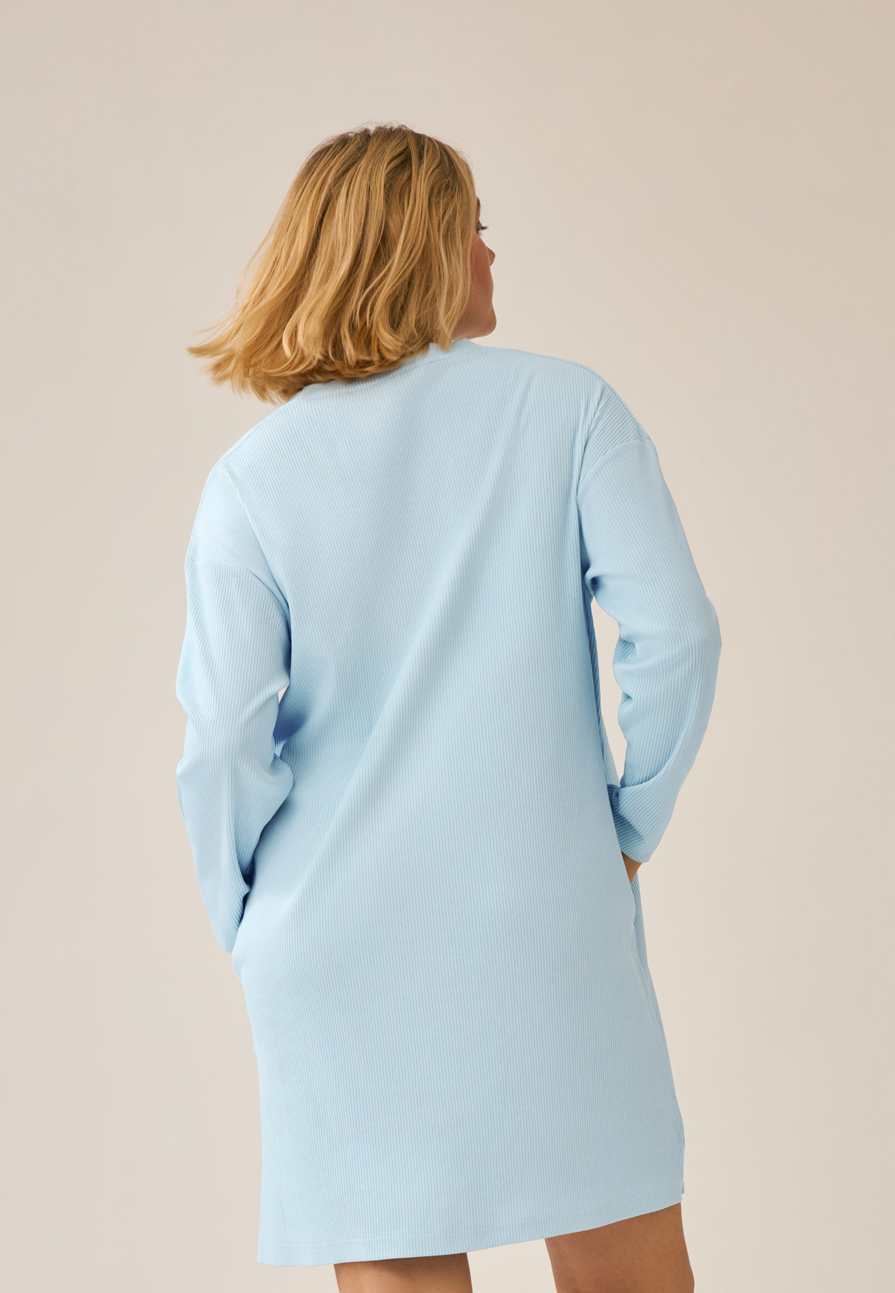 Ribbed Long-Sleeve Bigshirt - Swimming Pool