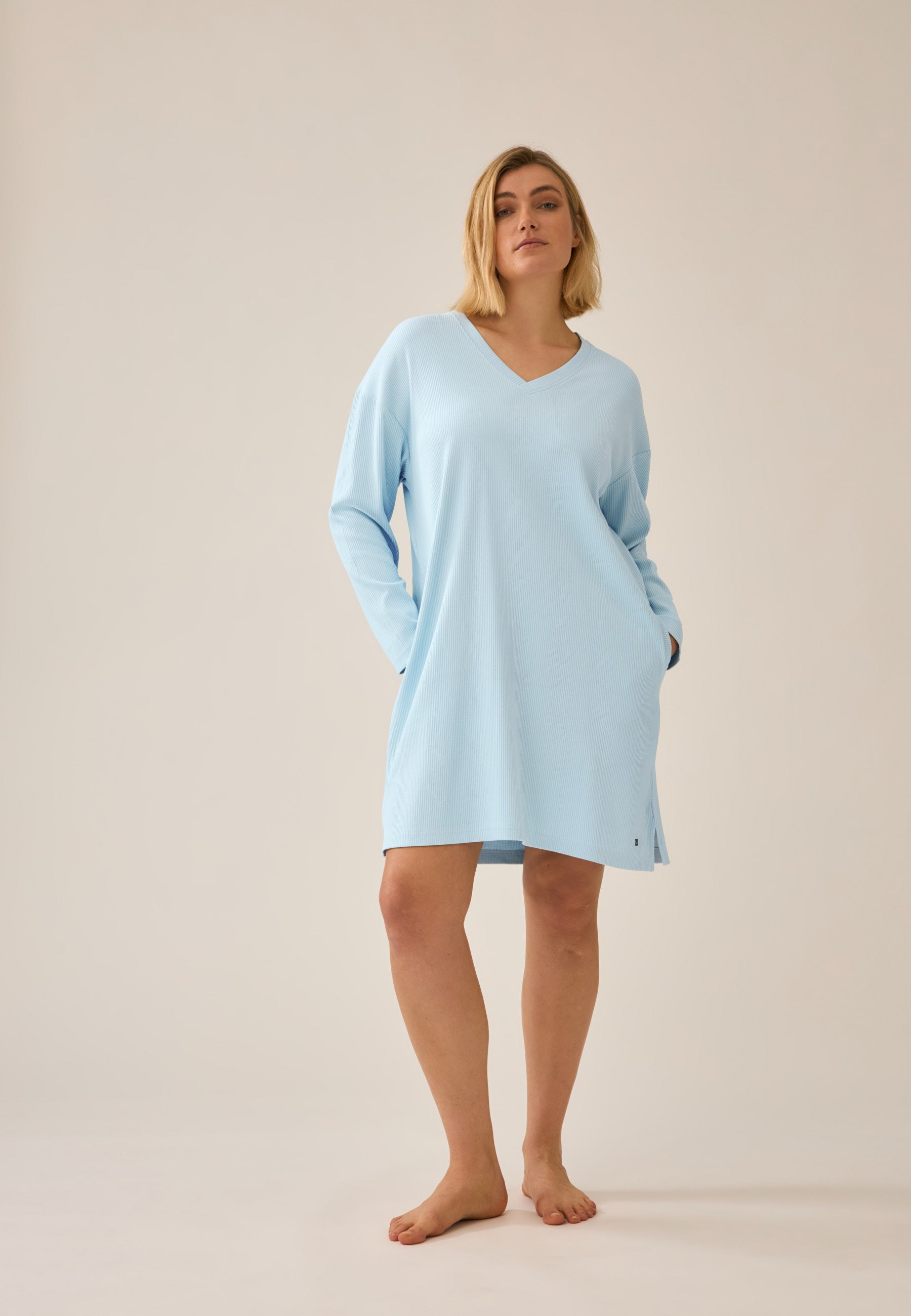 Ribbed Long-Sleeve Bigshirt - Swimming Pool