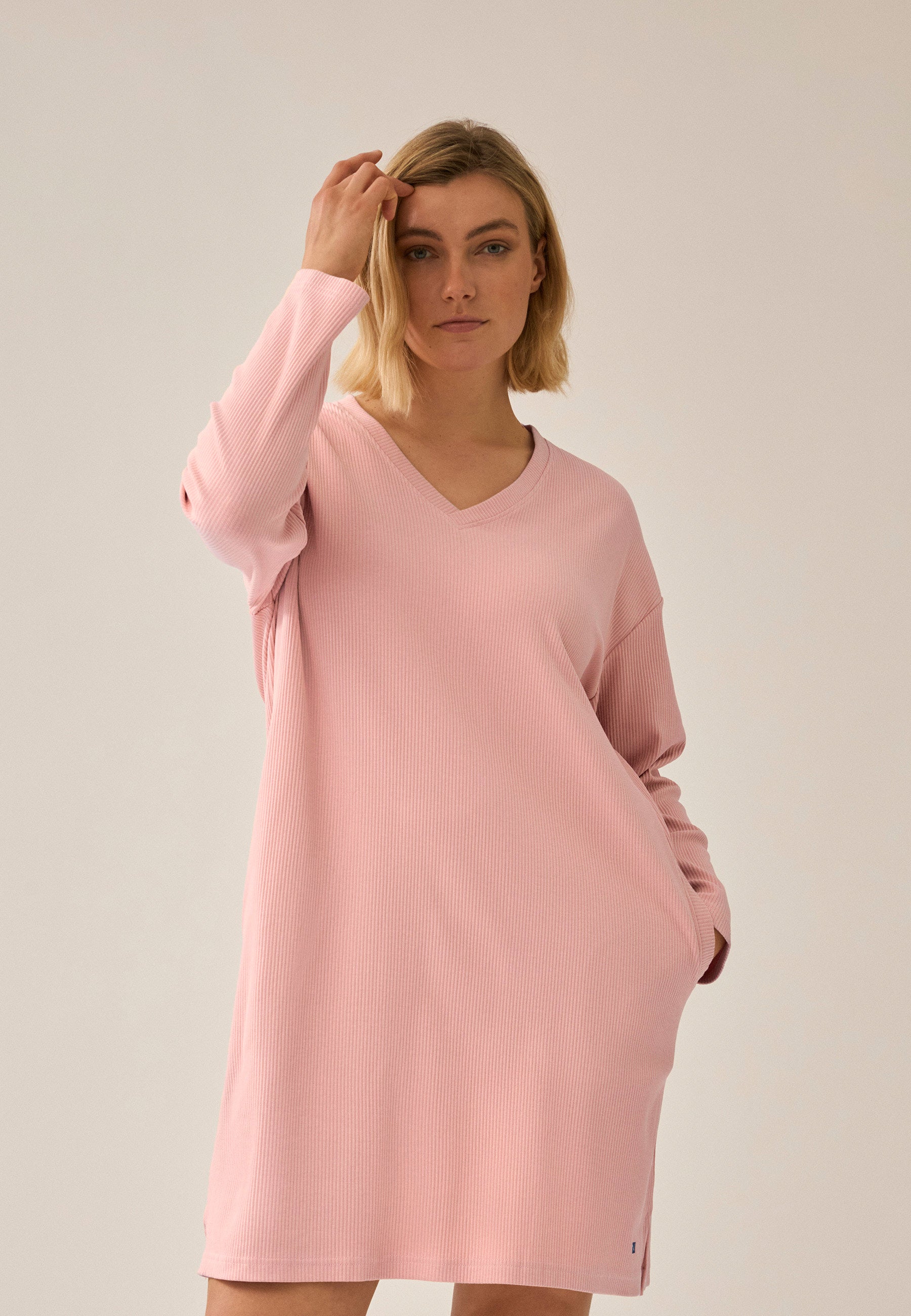 Langarm Bigshirt gerippt - Pink rose