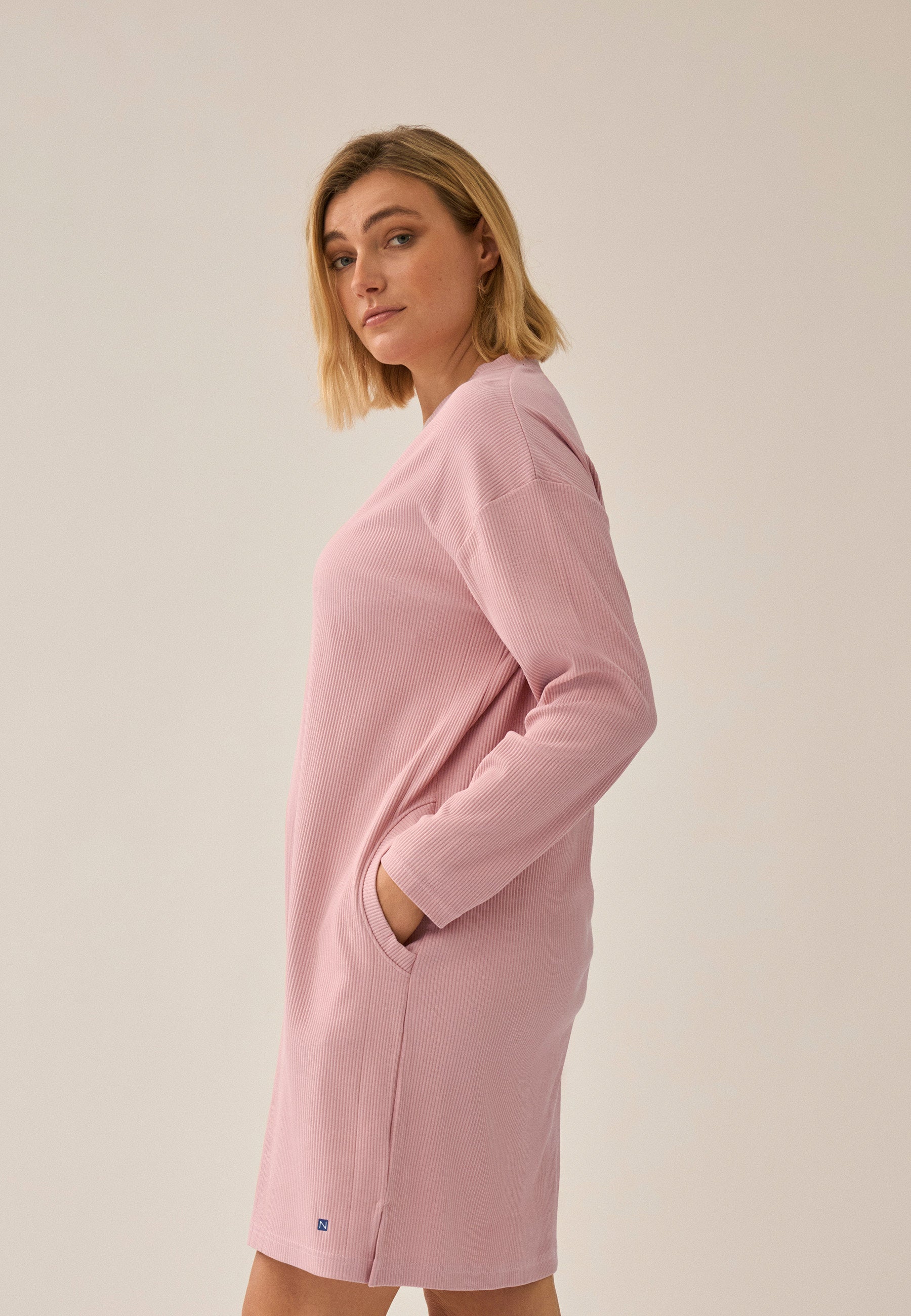 Ribbed Long-Sleeve Bigshirt - Pink Rose