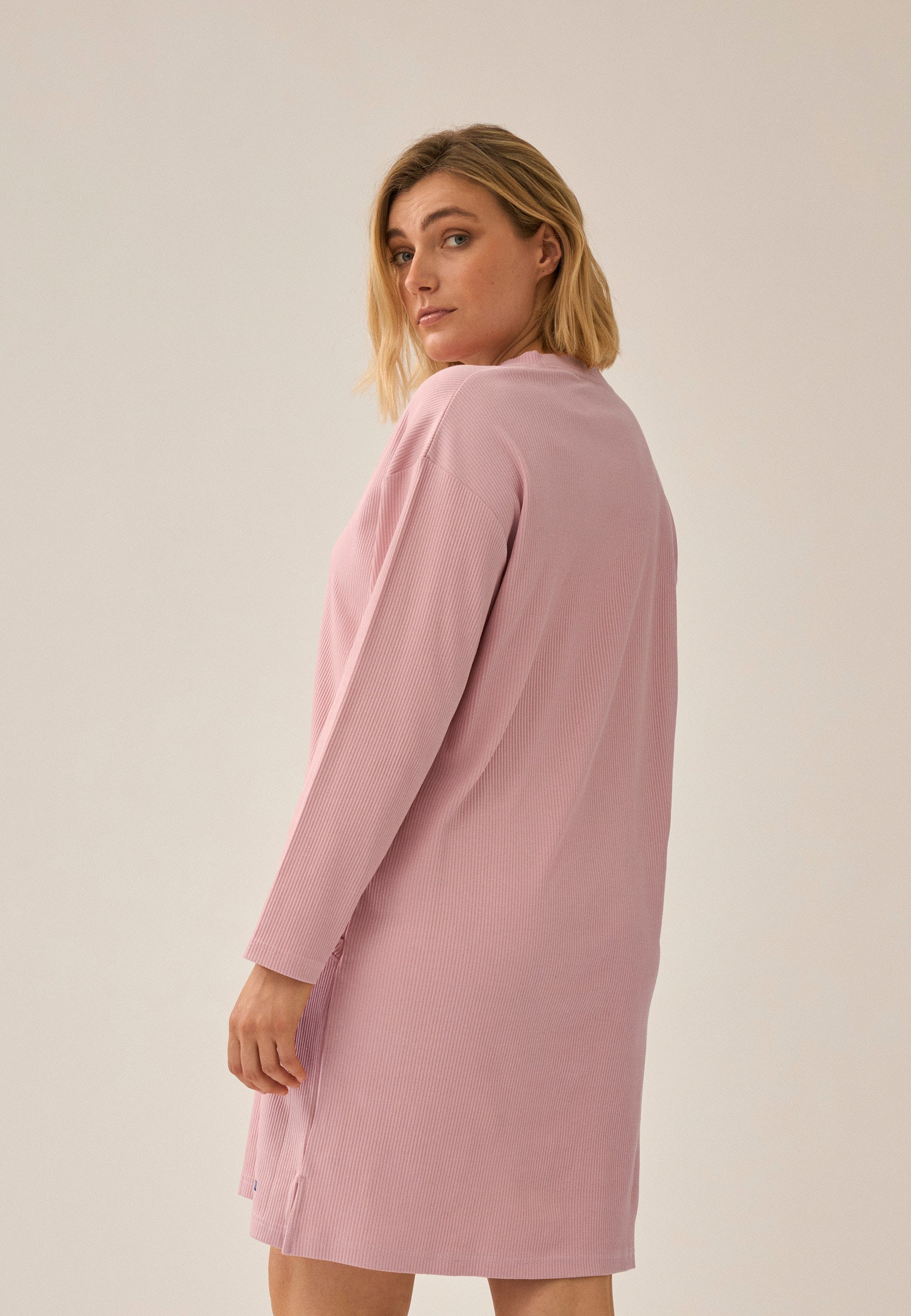 Ribbed Long-Sleeve Bigshirt - Pink Rose