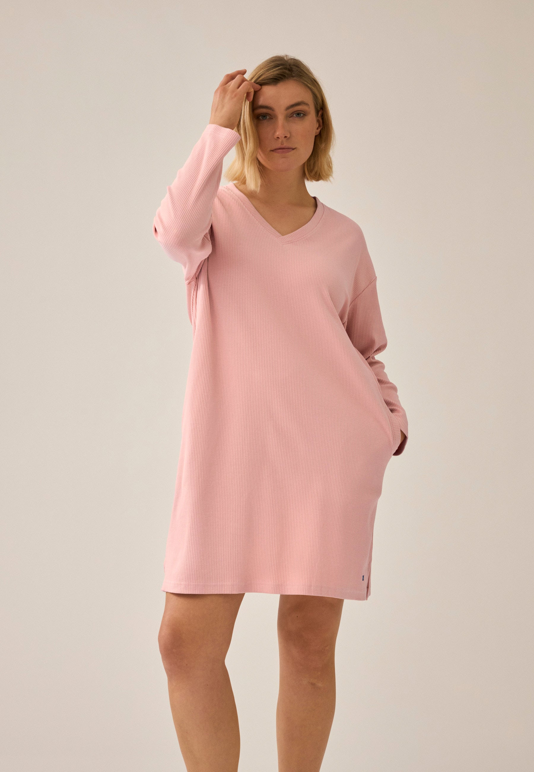 Ribbed Long-Sleeve Bigshirt - Pink Rose