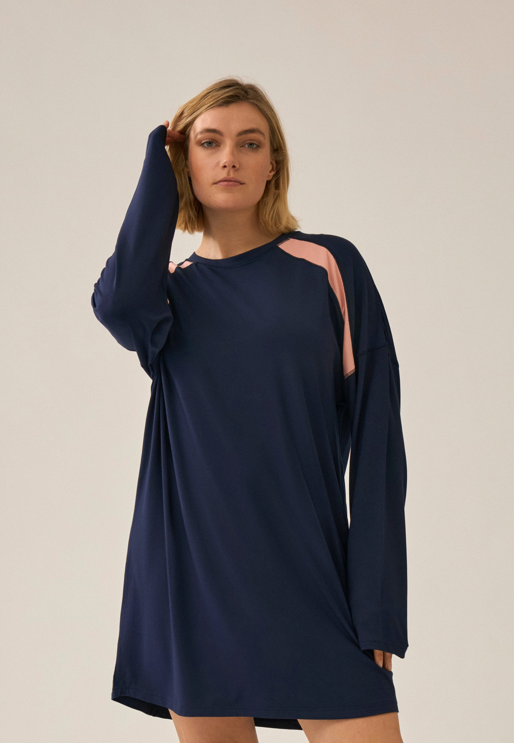 Langarm Bigshirt mit Mesh-Einsatz - Dark Blue