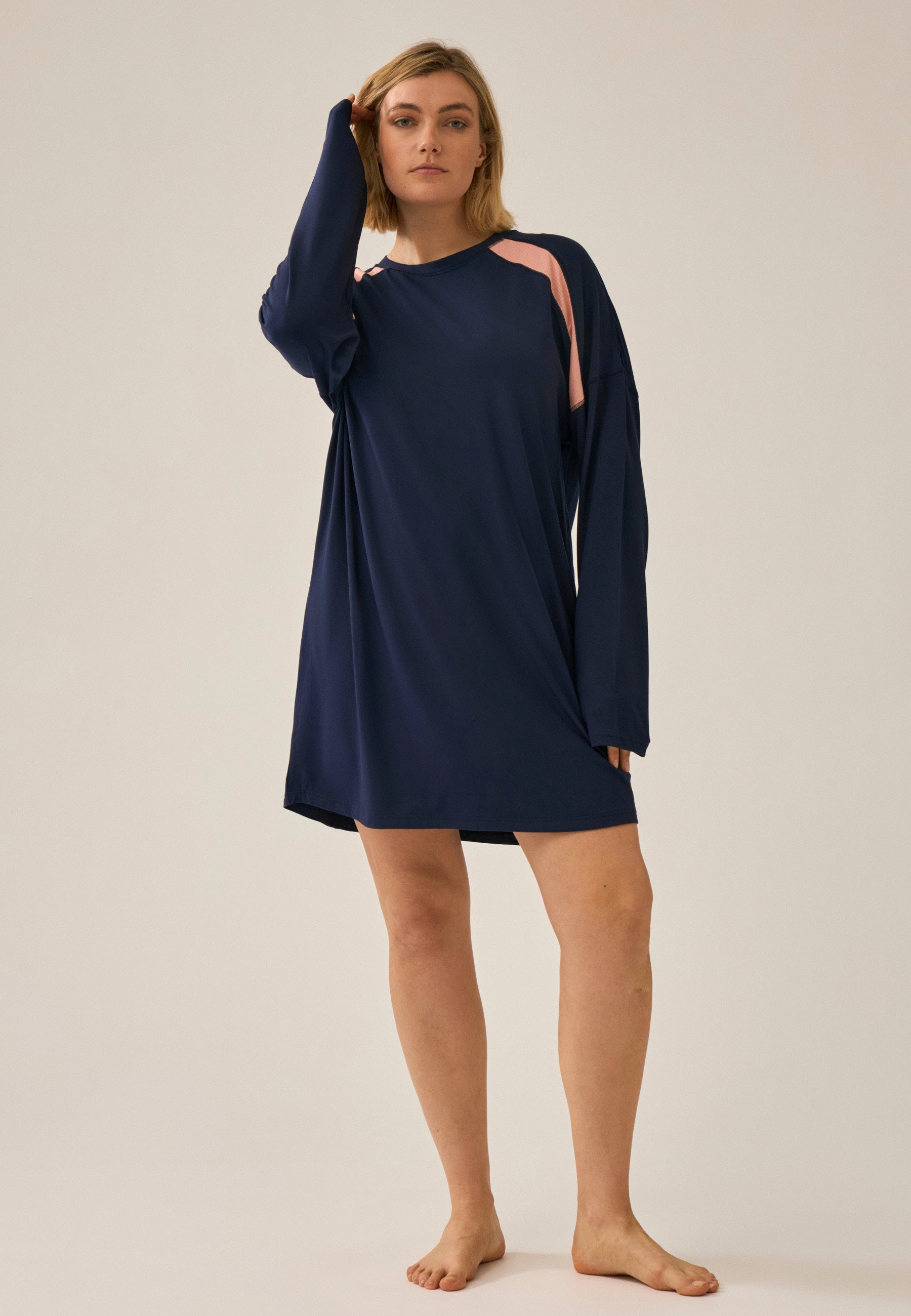 Langarm Bigshirt mit Mesh-Einsatz - Dark Blue