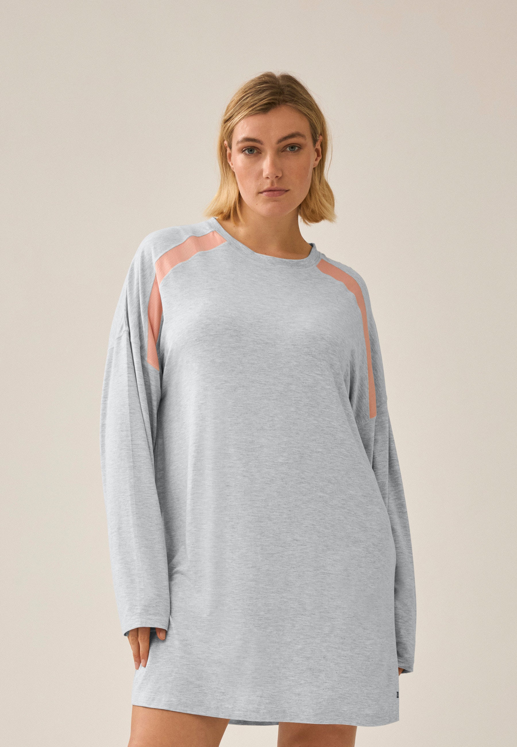 Langarm Bigshirt mit Mesh-Einsatz - Grau Melange