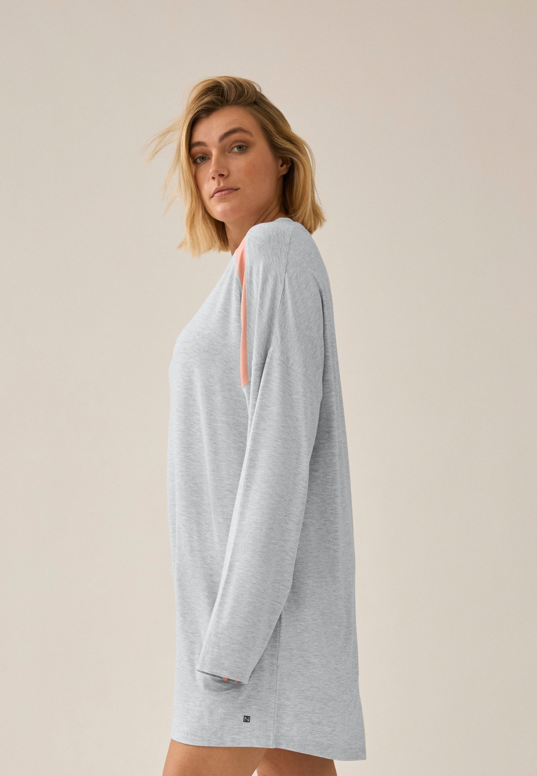 Langarm Bigshirt mit Mesh-Einsatz - Grau Melange