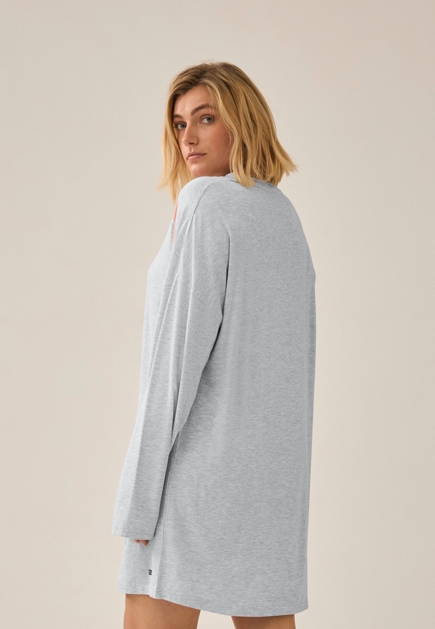 Langarm Bigshirt mit Mesh-Einsatz - Grau Melange