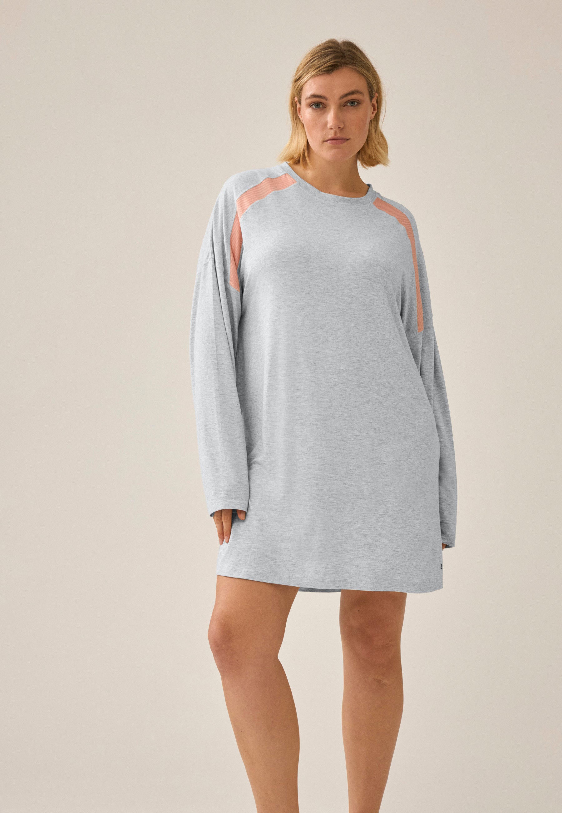 Langarm Bigshirt mit Mesh-Einsatz - Grau Melange