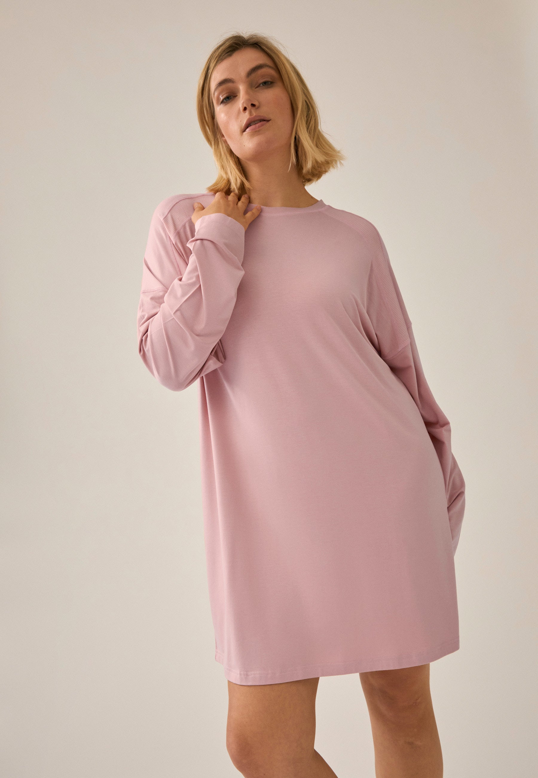 Langarm Bigshirt mit Mesh-Einsatz - Pink Rose