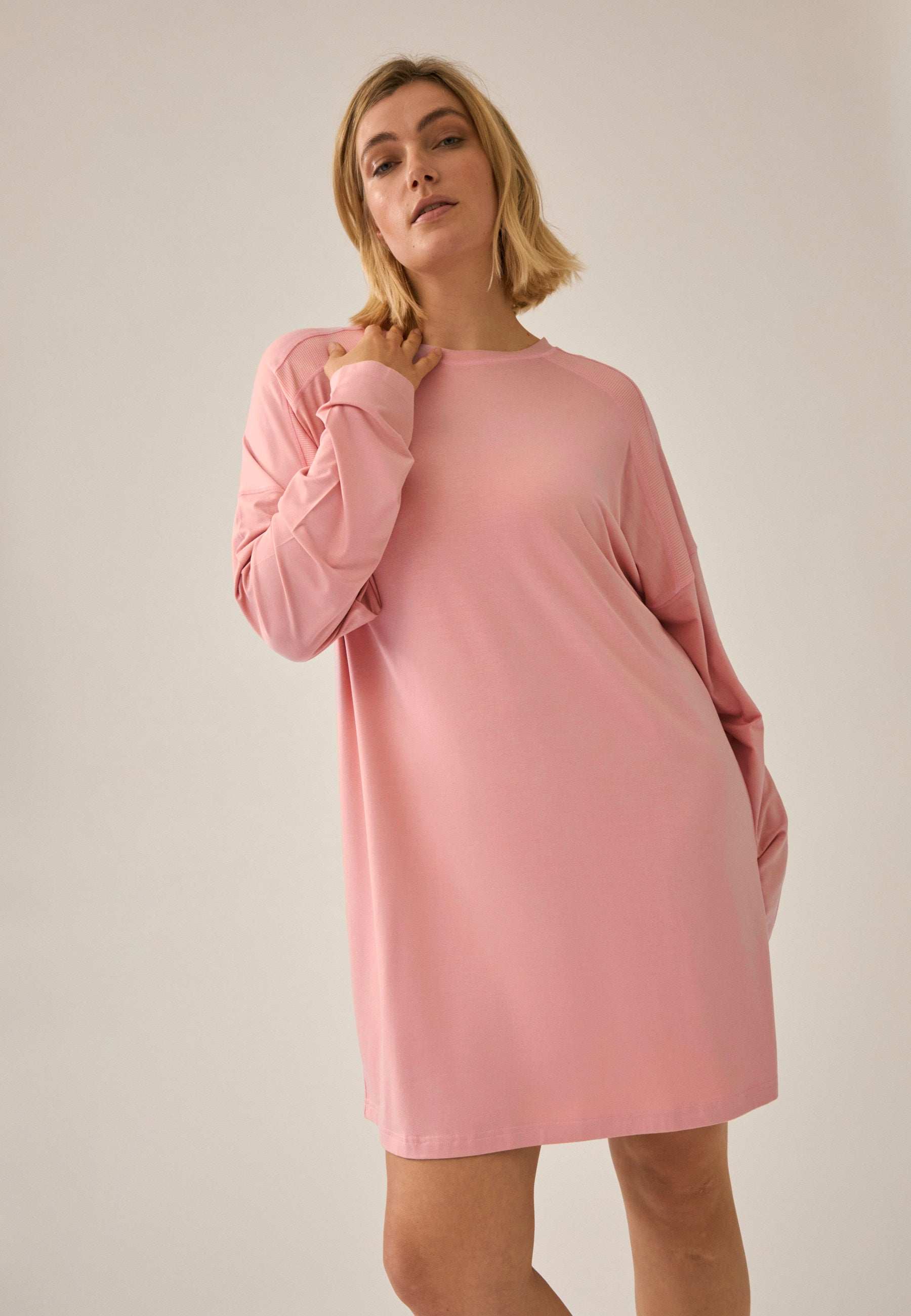 Long-Sleeve Bigshirt with Mesh Insert - Pink Rose