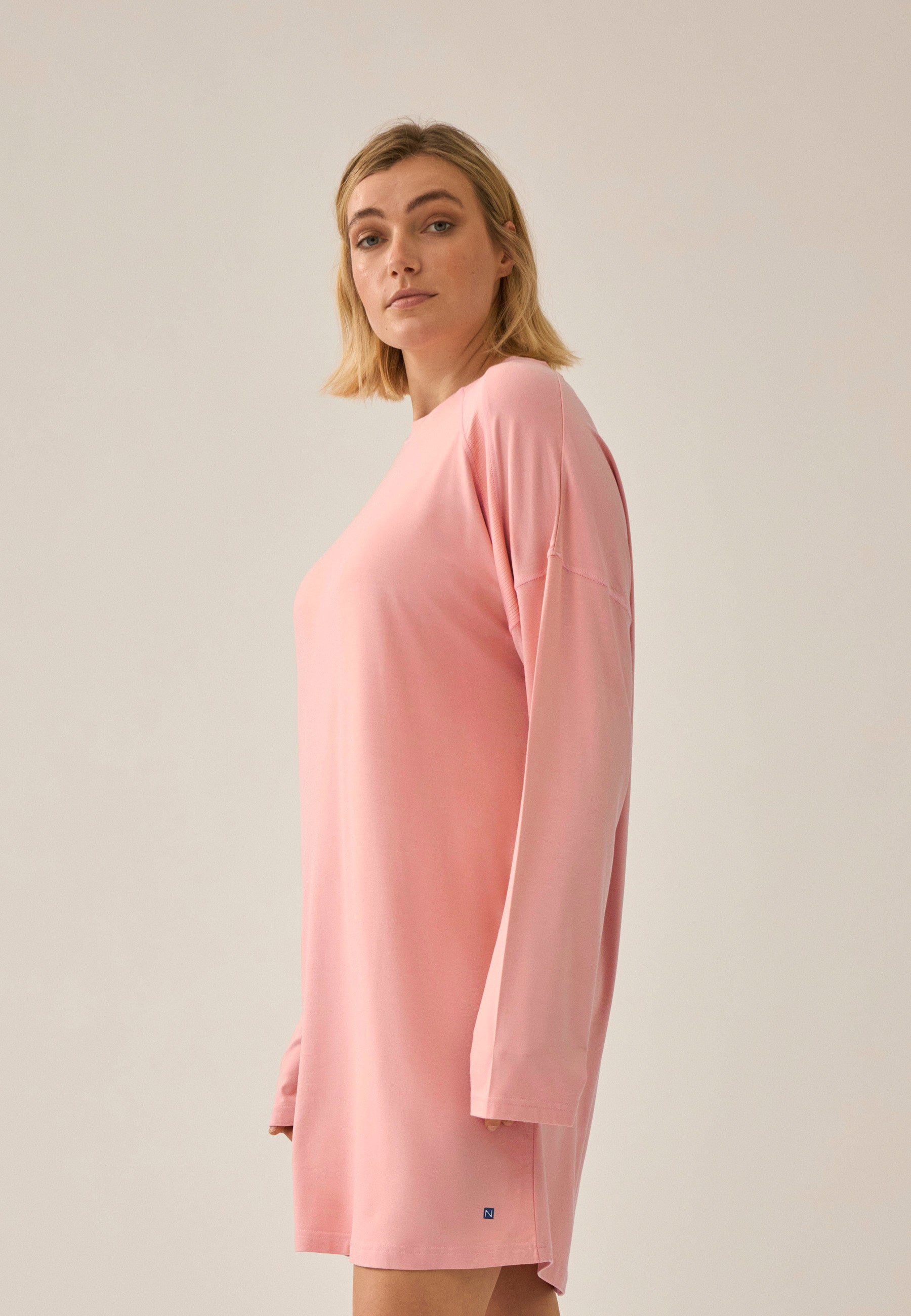 Long-Sleeve Bigshirt with Mesh Insert - Pink Rose