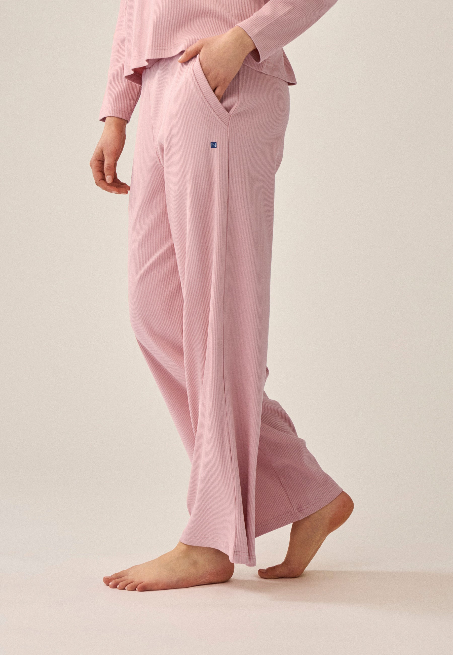 Ribbed long trousers - Pink rose