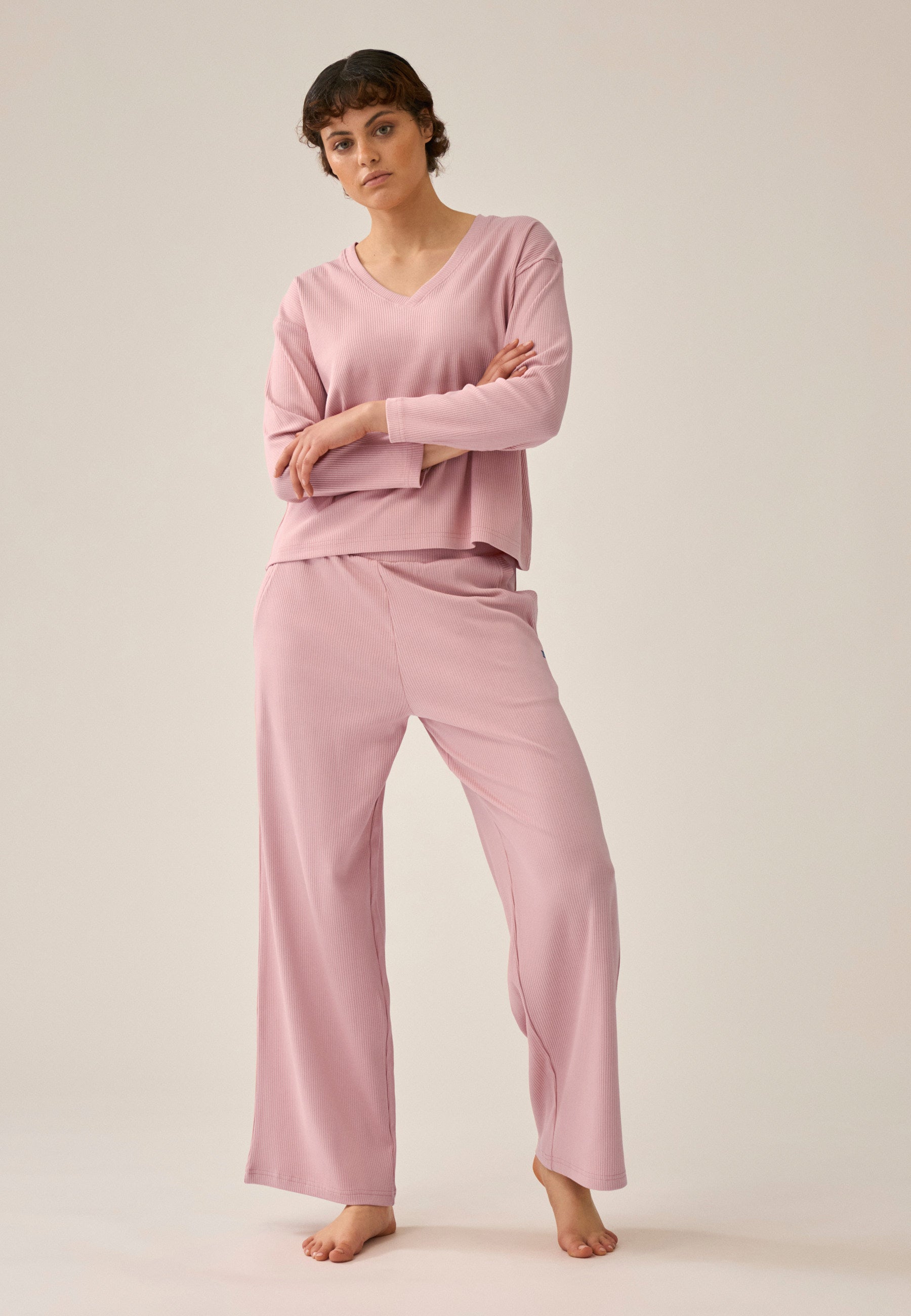 Ribbed long trousers - Pink rose