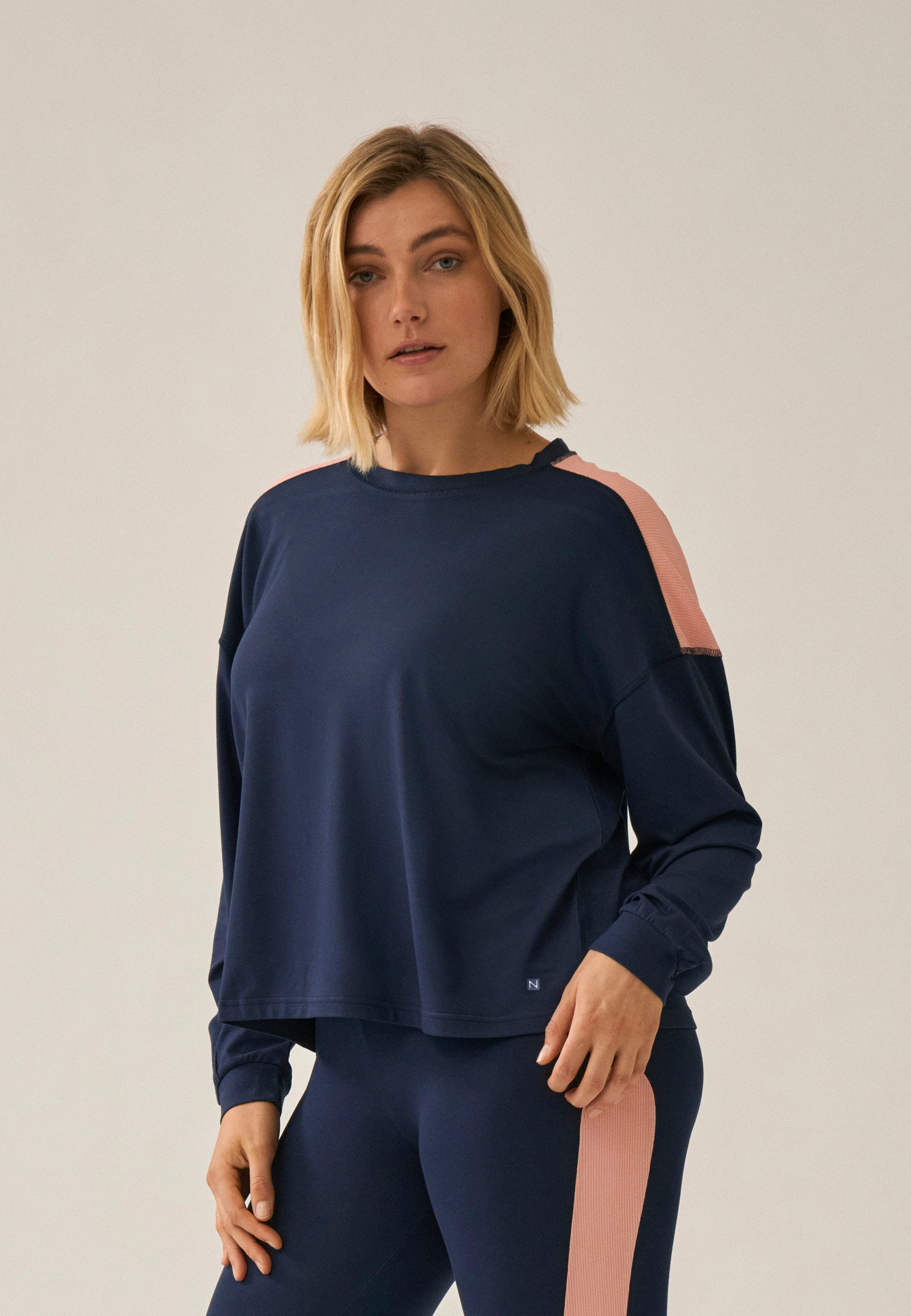 Long-Sleeve T-Shirt with Mesh Insert - Dark Blue