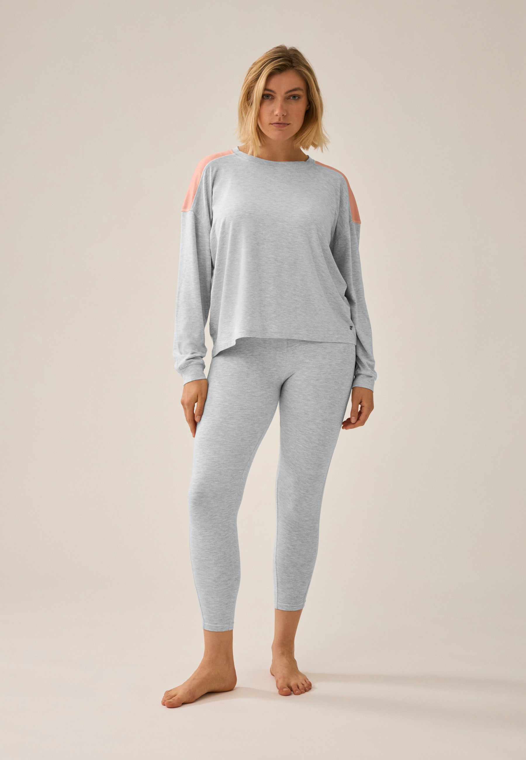 Leggings mit Mesh-Einsatz - Grau Melange