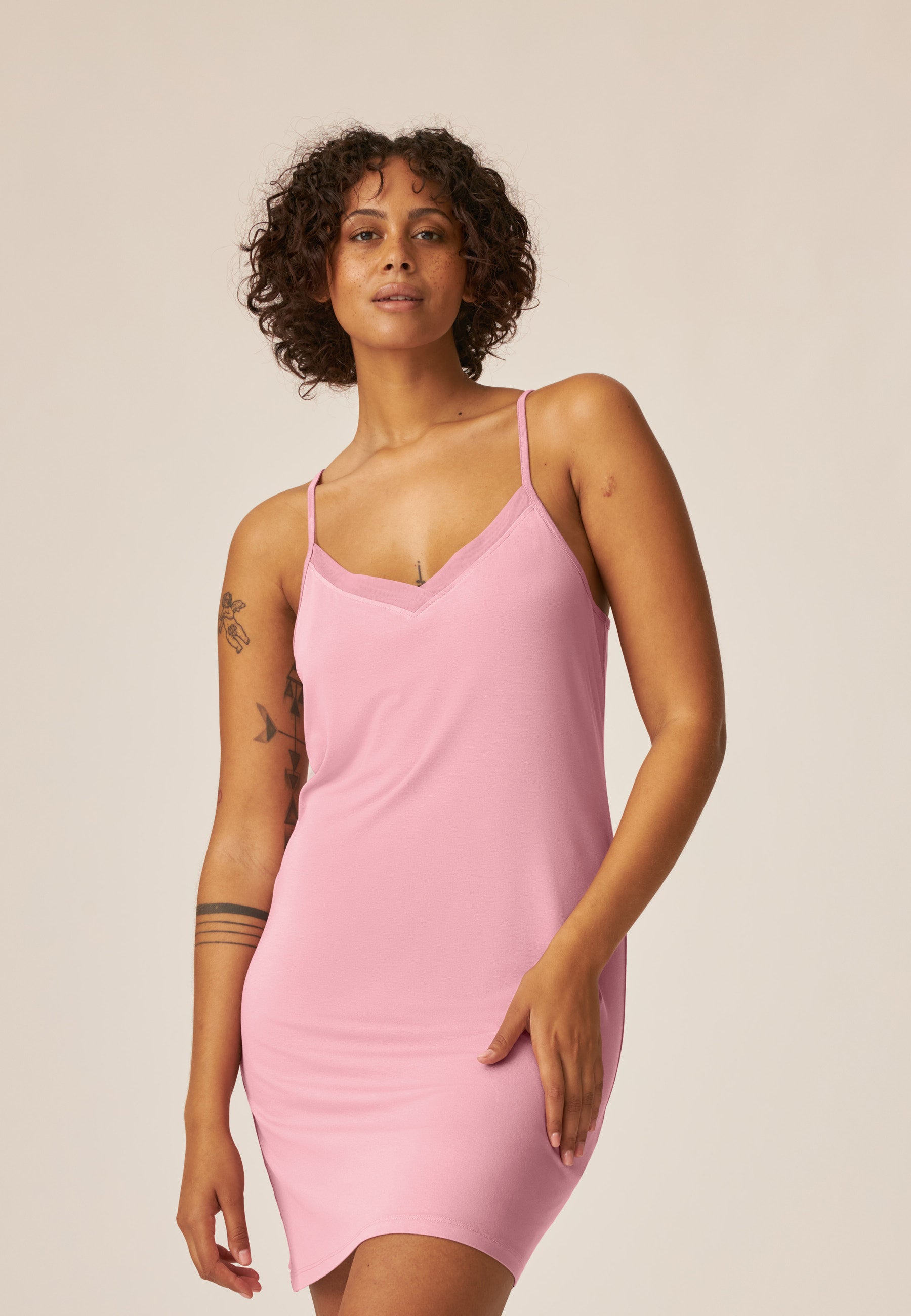 Spaghetti Nightgown with Mesh Detail - Soft Breeze - Smoked Orchid