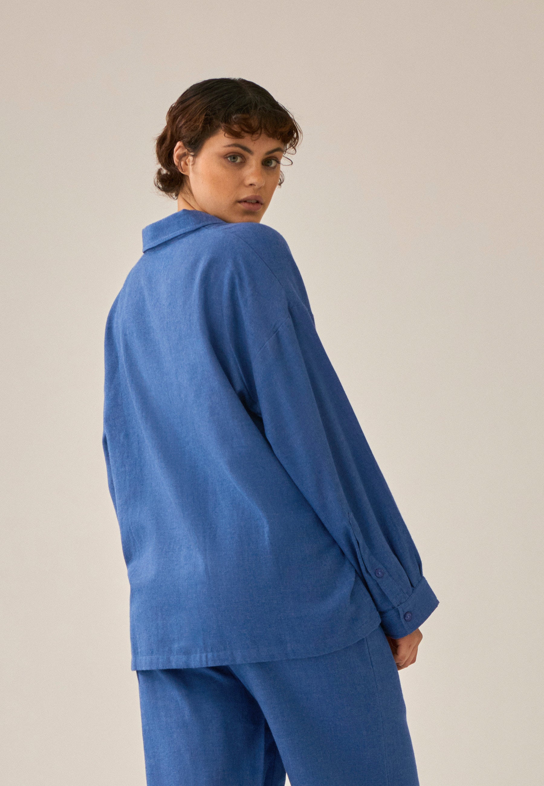 Oversized Langarmshirt kariert - Deep Cobalt Melange