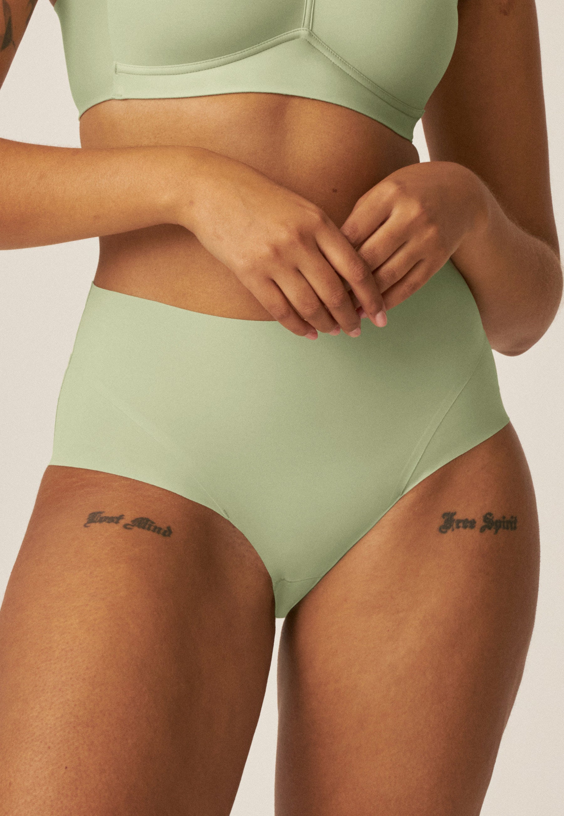 High Waist Brief with a Light Shaping Effect - Pale Greenshield