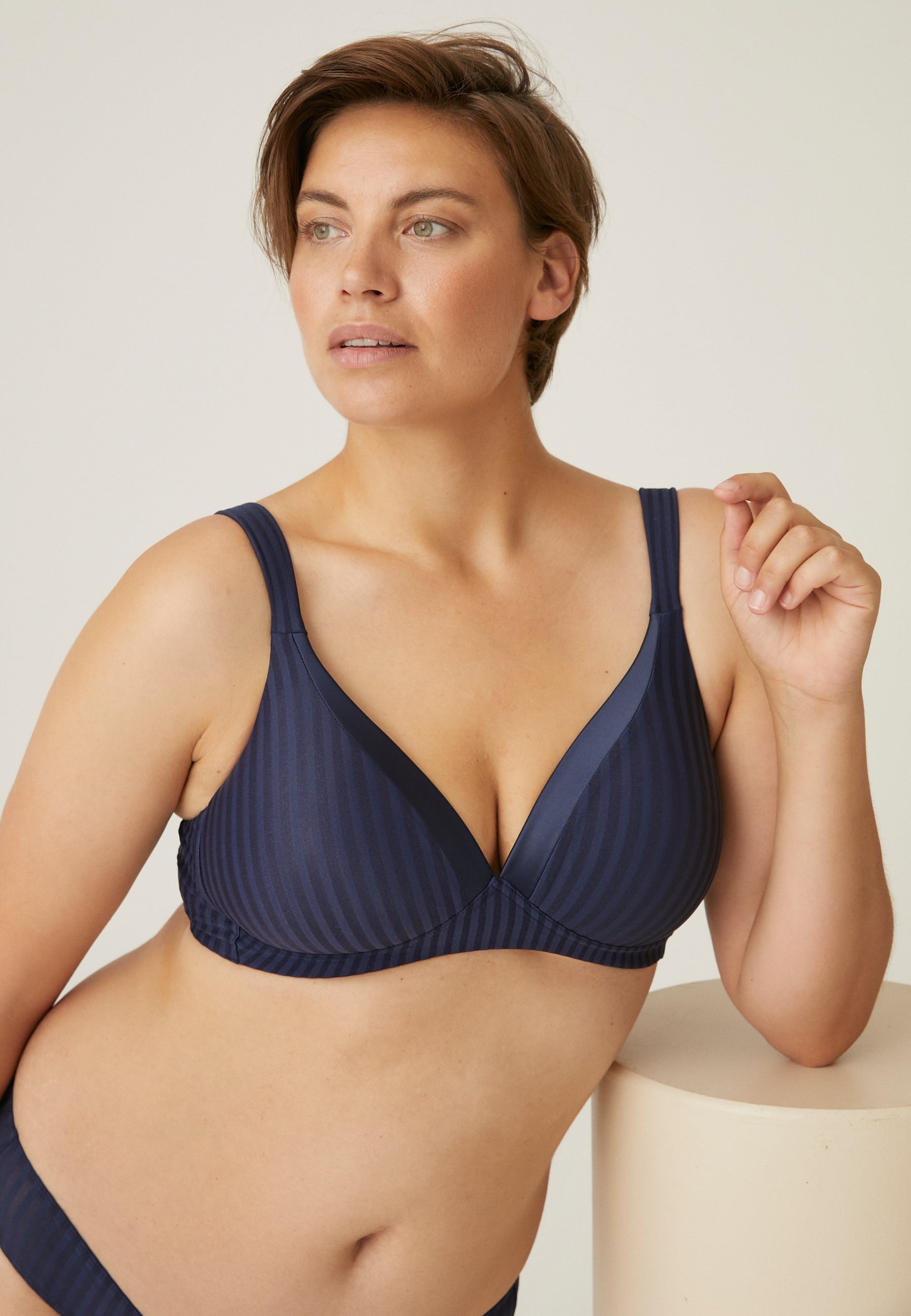 Stripe Soft Bra with Cup - Navy Striped