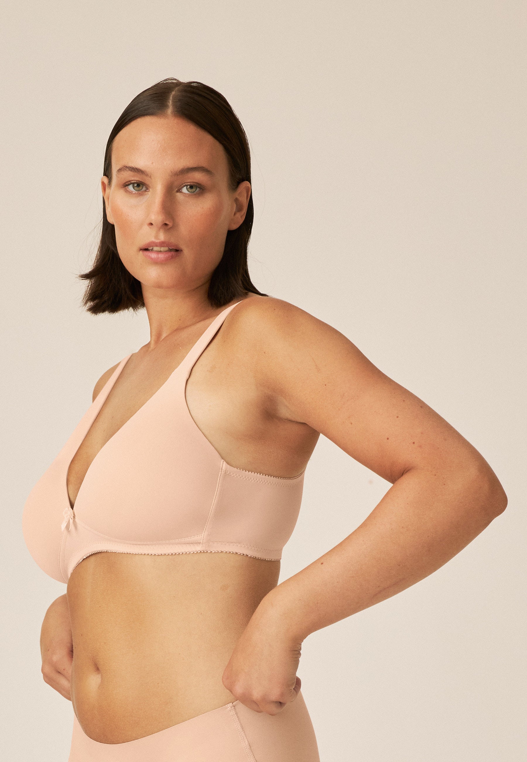 Soft Bra with Cup and Relief Straps - Light Beige