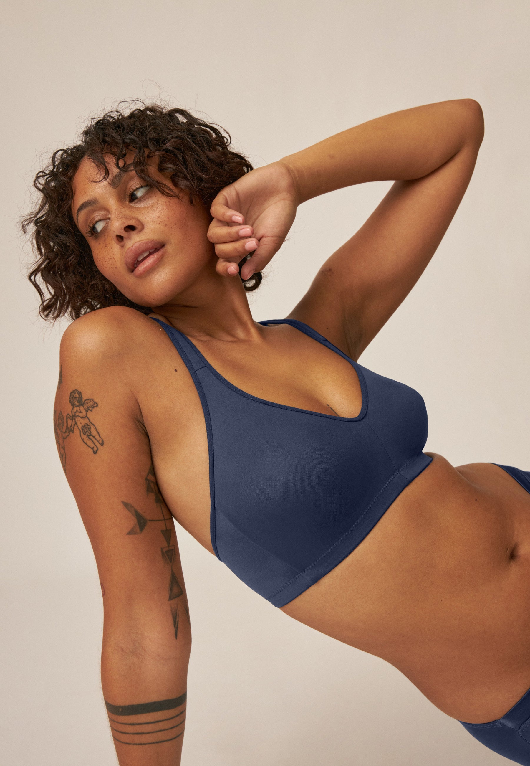 Elastic Cup Soft Bra - Dark Blue